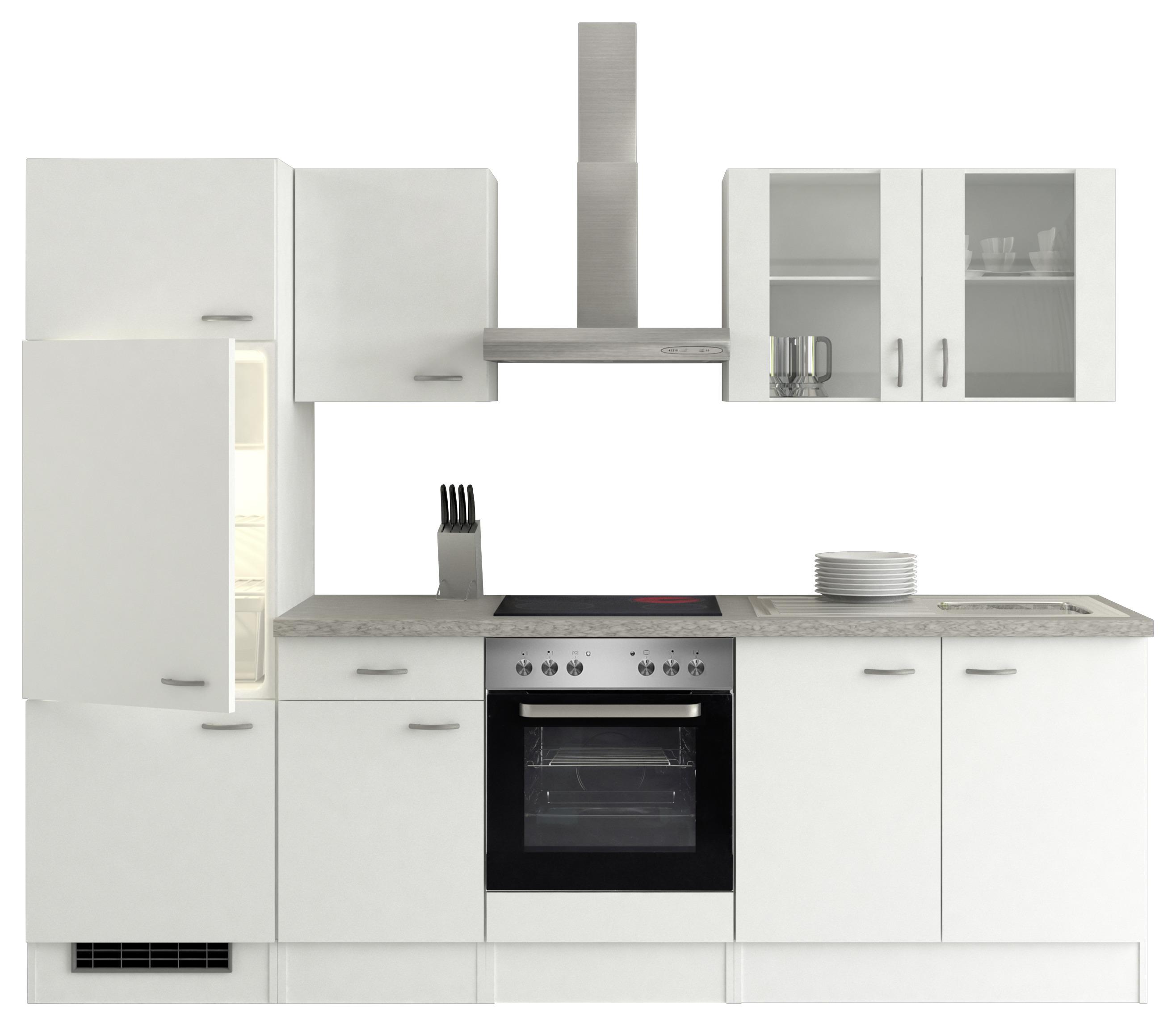 Küchenzeile Wito mit Geräten 270 cm Grau/Weiß Modern - Weiß/Grau, MODERN, Glas/Holzwerkstoff (270cm) - FlexWell