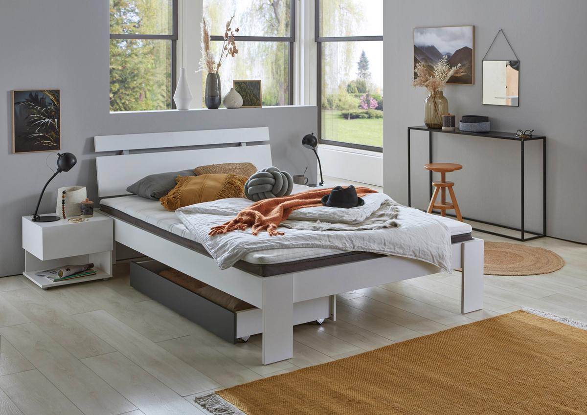 Futonbett 140x200 cm Lian, Weiß - Weiß, Basics, Holzwerkstoff (144,6/77,1/208,1cm) - MID.YOU