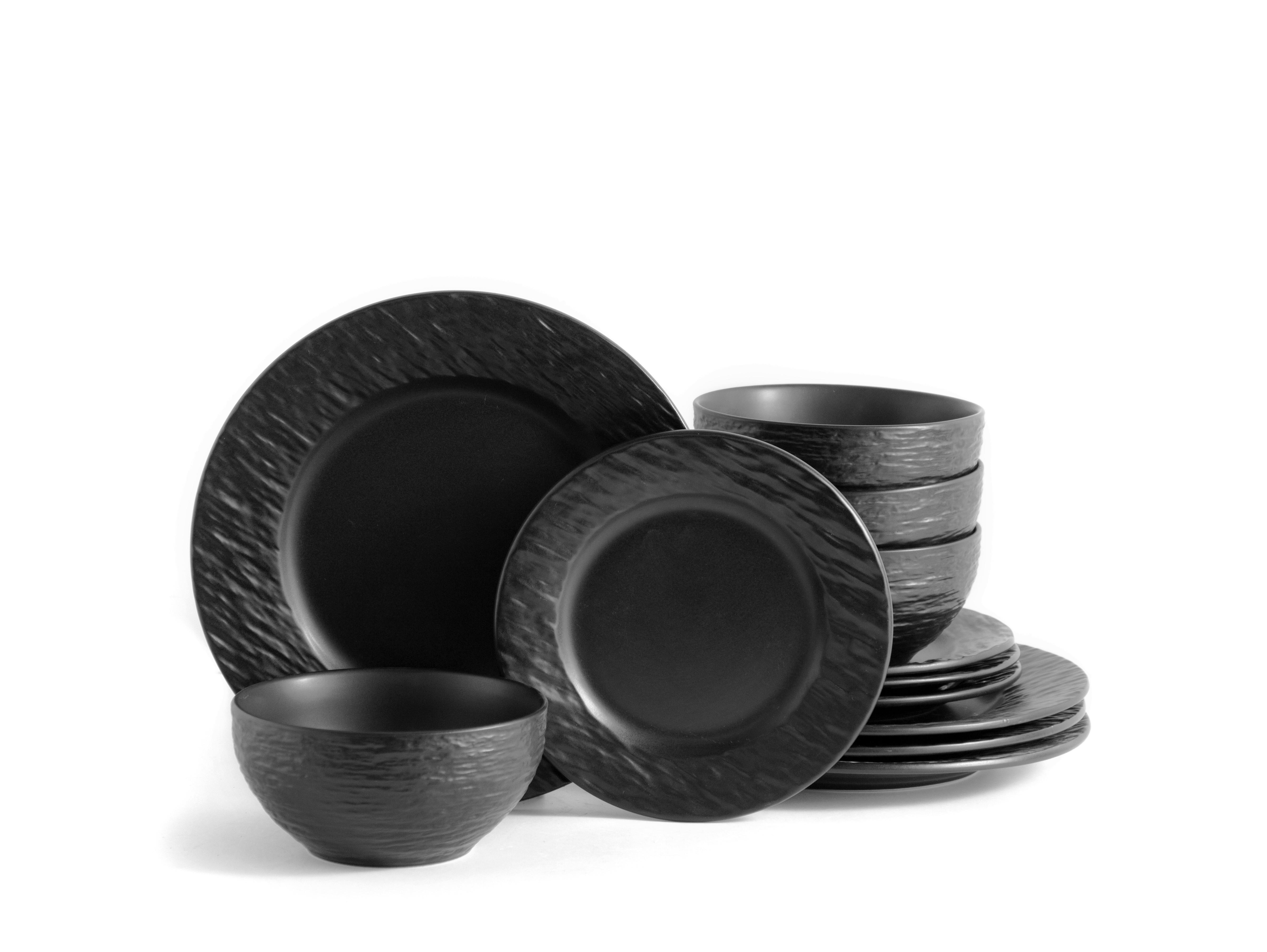 Tafelservice Schwarz 12-teilig - Schwarz, Basics, Keramik (6,44kg) - Echtwerk
