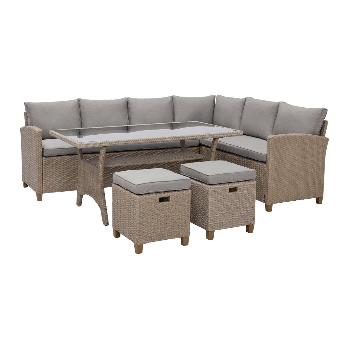 TERASOVÁ SEDACÍ SOUPRAVA LIOW 2 - hnědá/béžová, kov/textil (235/175cm) - Modern Living