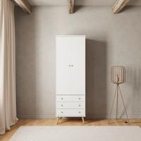 Šatní skříň LUDO bílá - bílá/přírodní barvy, Moderní, kov/dřevo (60/180/40cm) - Bessagi Home
