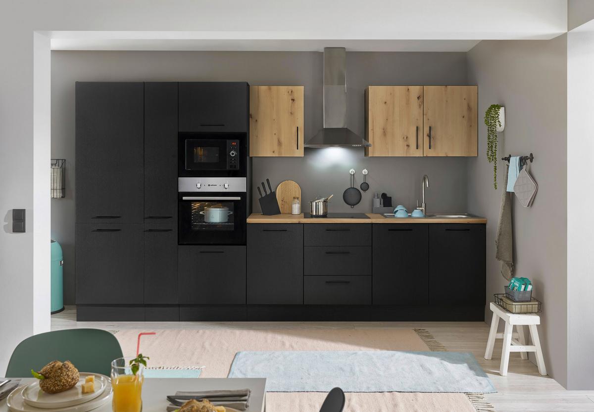 Küchenblock Turin Schwarz/eiche Dekor B: 360 Cm - Schwarz/Eiche Artisan, Basics, Holzwerkstoff (360cm) - MID.YOU