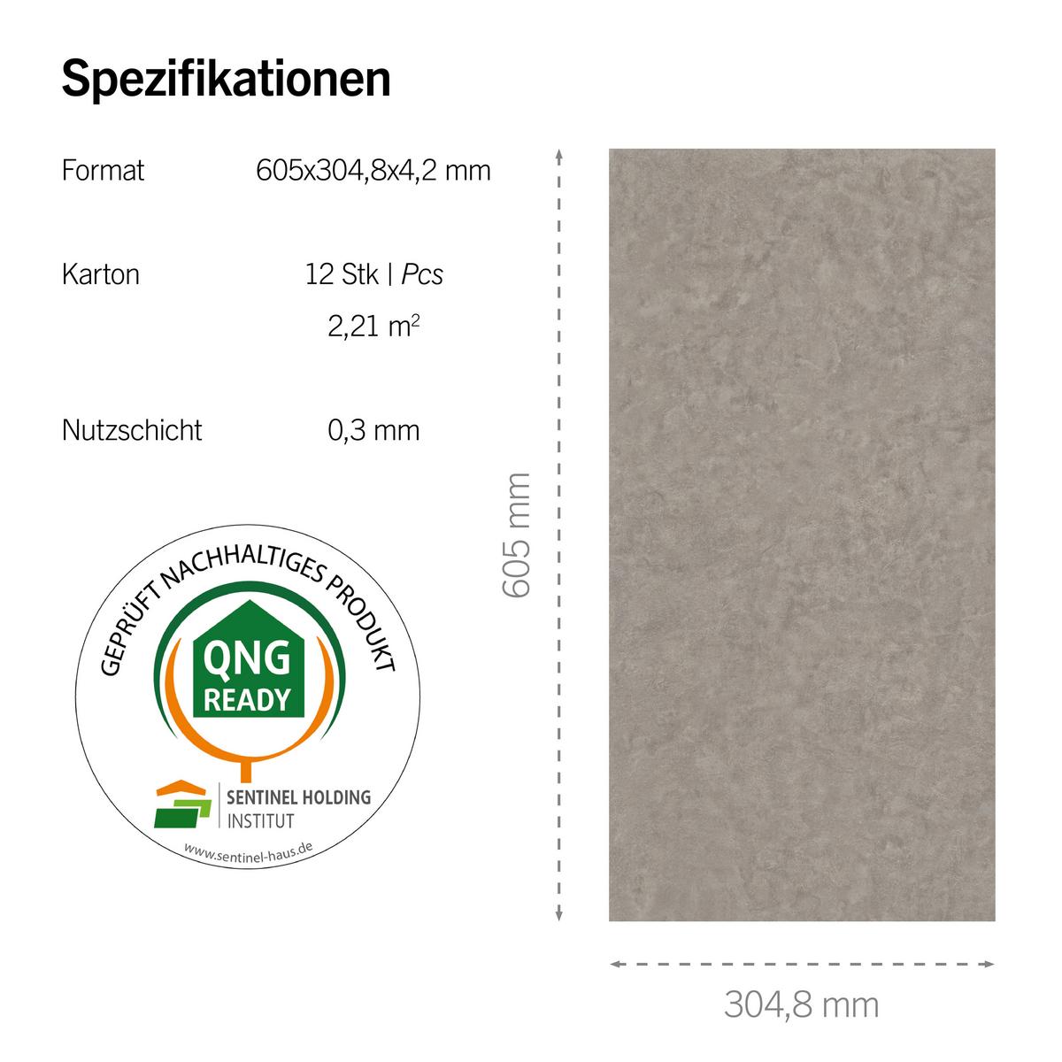 Designboden Steinoptik Greige Stärke 4,2mm - Greige, Basics, Kunststoff (60.5/30.48/0.42cm)