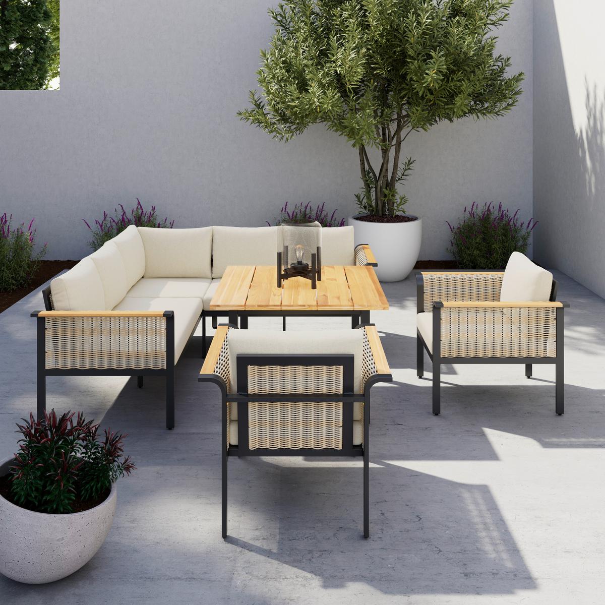 JEDÁLENSKÁ TERASOVÁ SÚPRAVA CASSANDRA - svetlohnedá/farba tíku, Modern, kov/drevo - Bessagi Garden