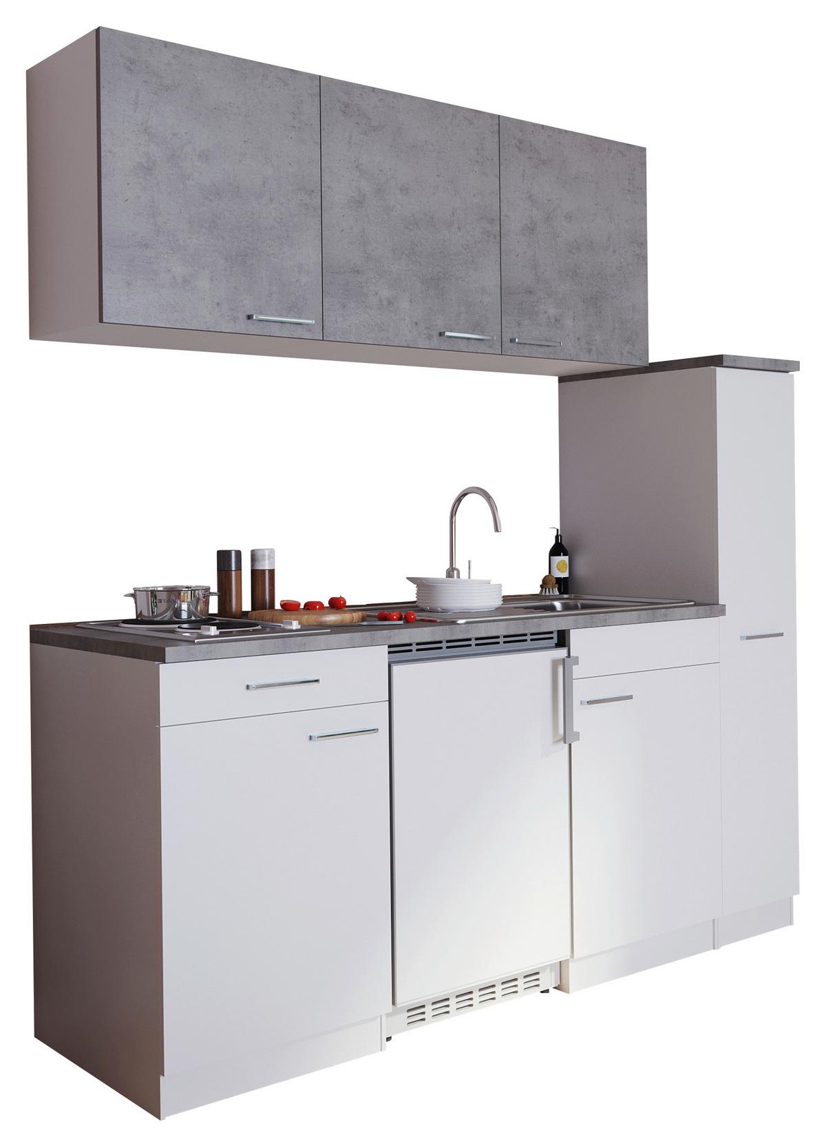 Miniküche Economy Mit Geräten 180 Cm Weiß/betonoptik Modern - Hellgrau/Weiß, MODERN, Holzwerkstoff (180cm) - Respekta