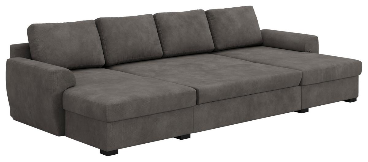 Wohnlandschaft m. Bettfunktion Mikrofaser grau, B: 327cm - Schwarz/Grau, Trend, Textil (154/327/86cm) - MID.YOU