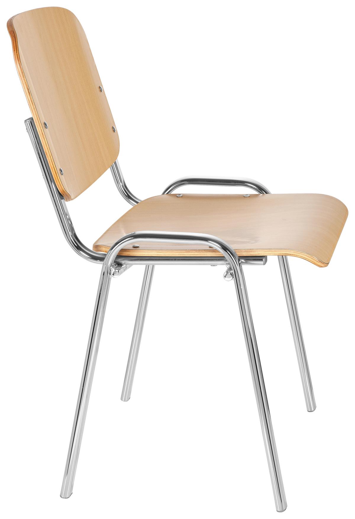 Besucherstuhl Xt 600 Stapelbar Buche-/Chromfarben Bis 100 Kg - Chromfarben/Buchefarben, Basics, Holz/Metall (58/81/48cm) - MID.YOU