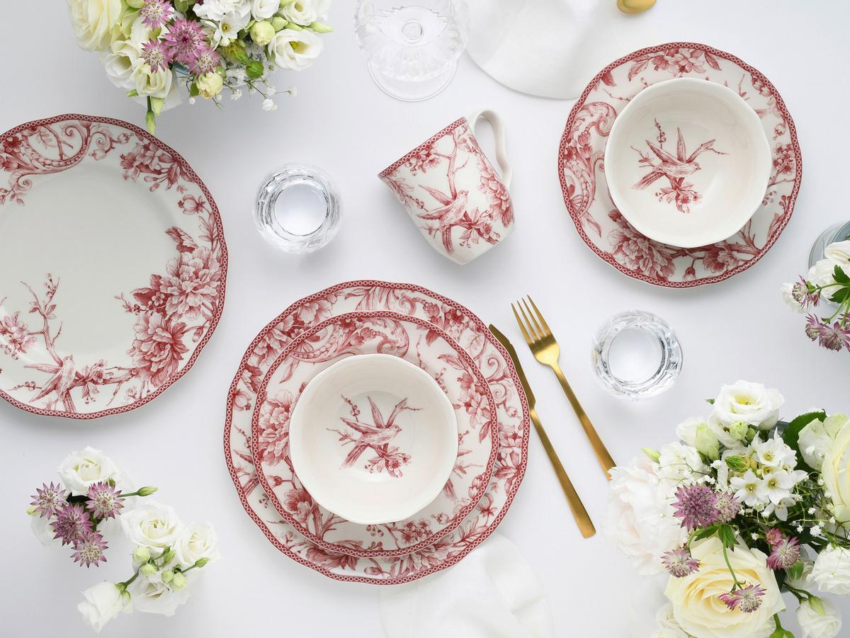 Kombiservice Keramik, Weiß/Bordeaux, 16--Teilig - Bordeaux/Weiß, Basics, Keramik - Creatable