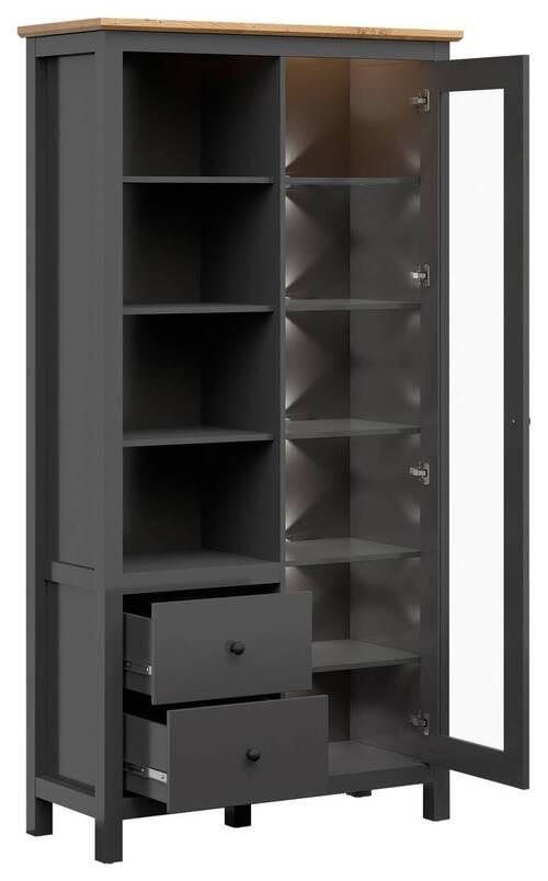 Vitrine Hesen Glass-Door Cabinet - Graphitfarben/Eiche Artisan, Design, Glas/Holzwerkstoff (106/203/44cm)