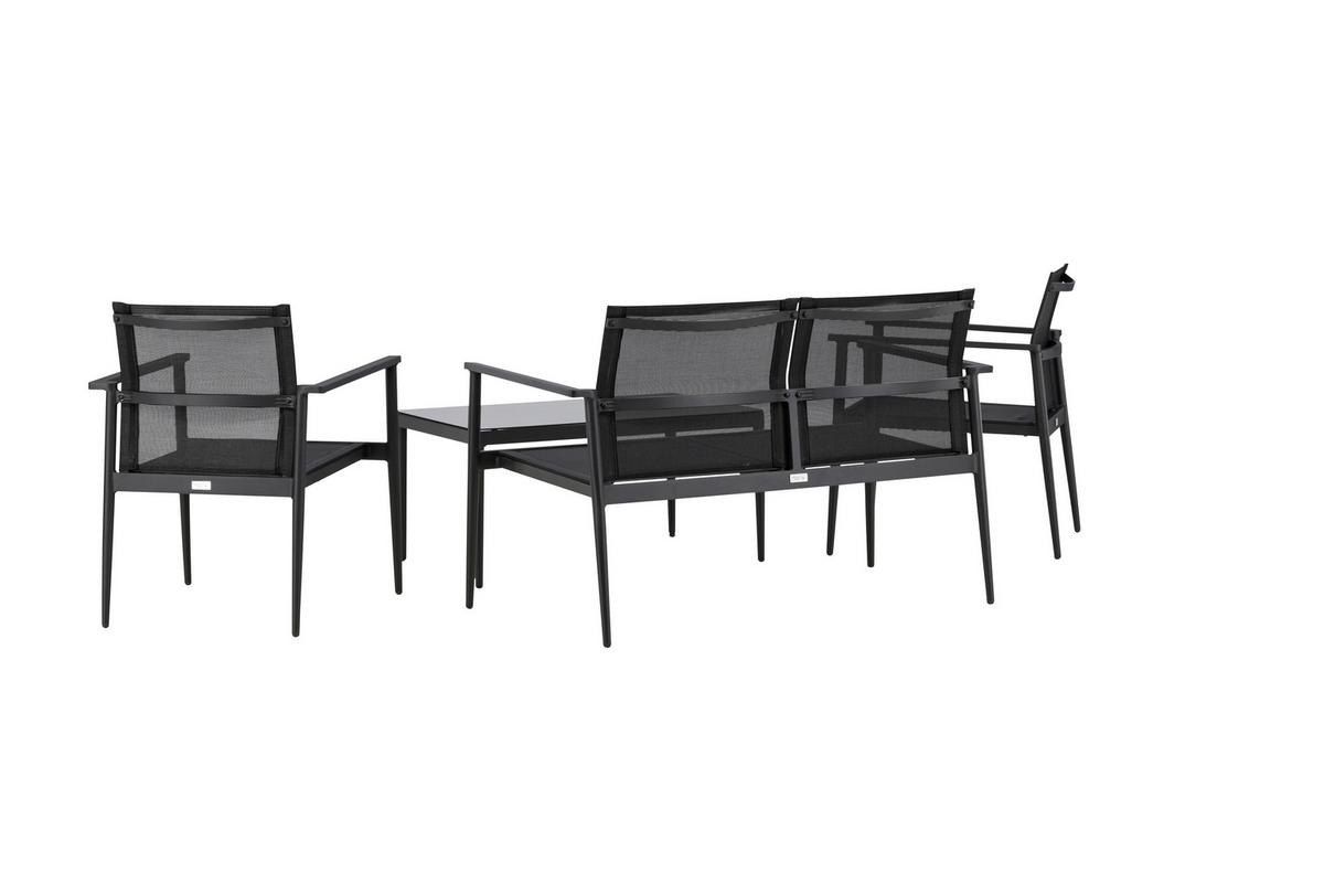 Gartengarnitur 4-Tlg. Break Aluminium/Glas - Schwarz, KONVENTIONELL, Glas/Textil - Gardenson