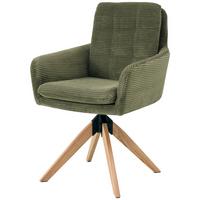 Armlehnstuhl Matti Grün, Sitzfläche 360° Drehbar - Naturfarben/Grün, KONVENTIONELL, Holz/Textil (60/93/65,5cm) - Livetastic