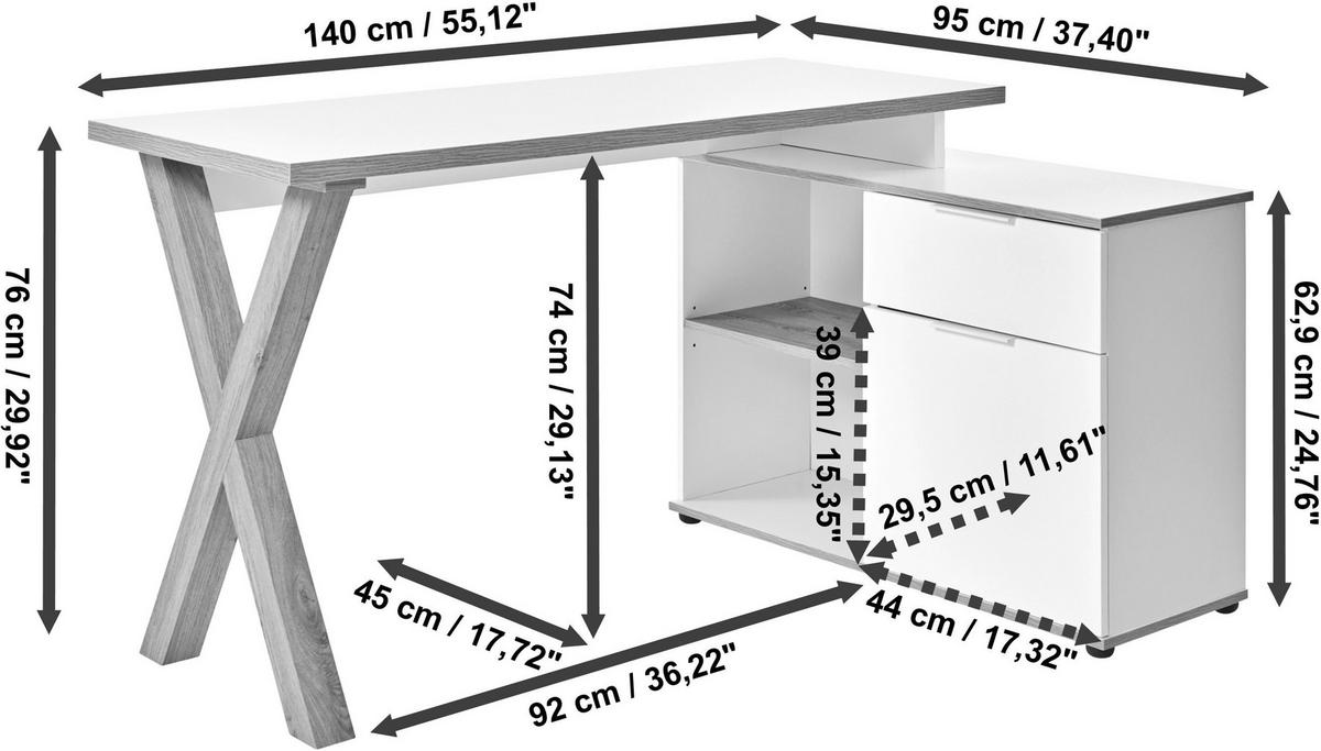 Eckschreibtisch X-Club C 40 E - Eichefarben/Weiß, MODERN, Holzwerkstoff (140/95/76cm) - Livetastic