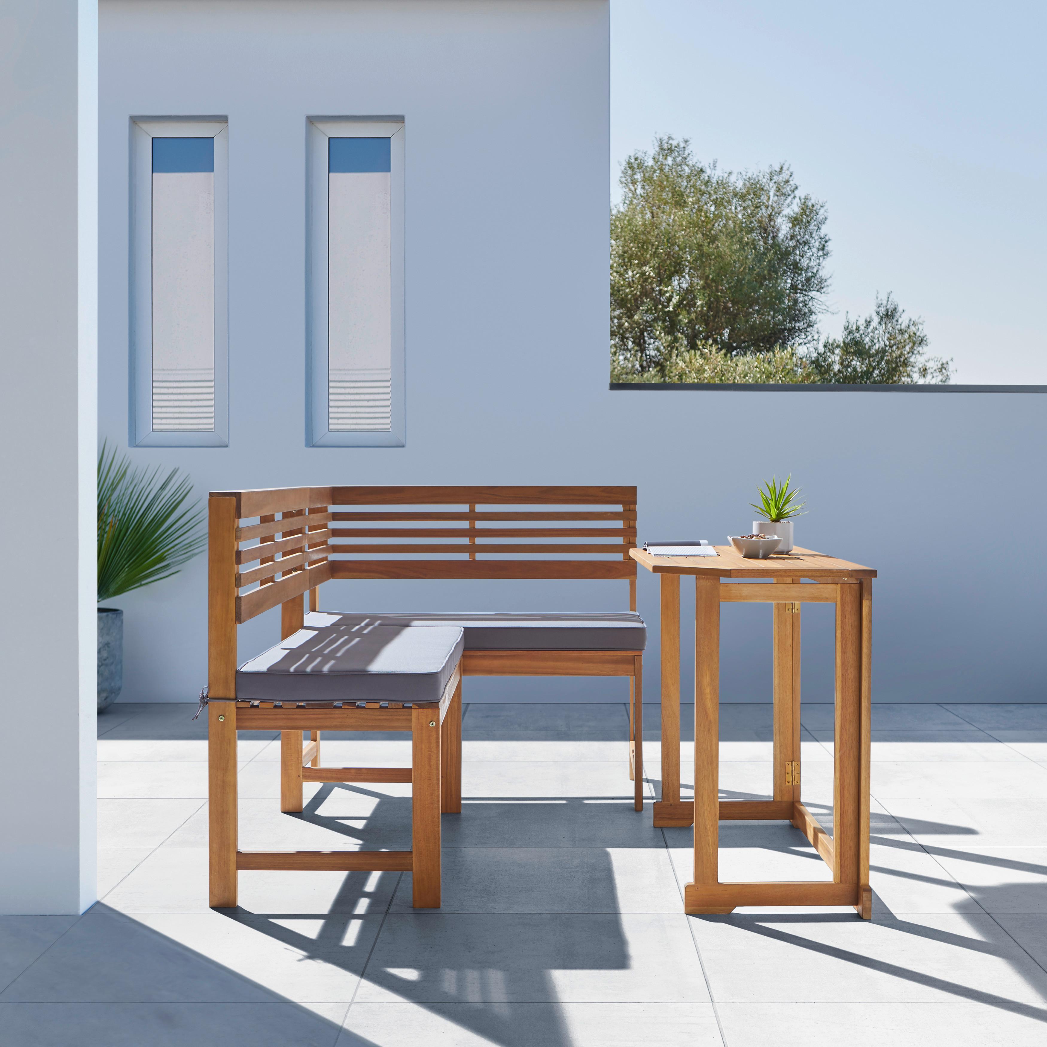 Sada Na Balkon Lia Z Masivu - šedá/barvy akácie, Moderní, dřevo/textil (100/100/75/91/46/50cm) - Bessagi Garden