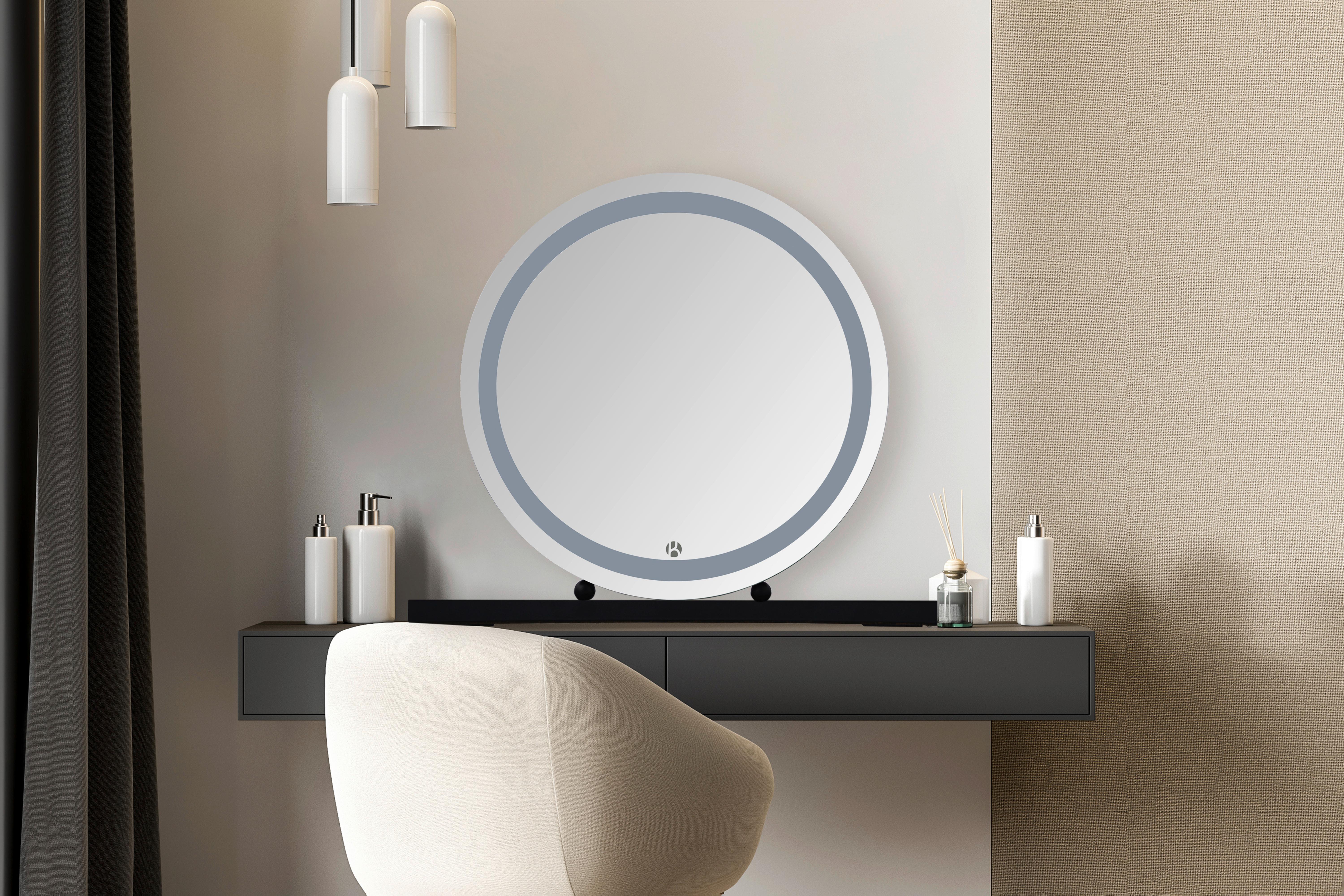 Wandspiegel Led Schwarz B: 53 cm - Schwarz, Basics, Glas/Holzwerkstoff (53/10/60cm) - Kayoom