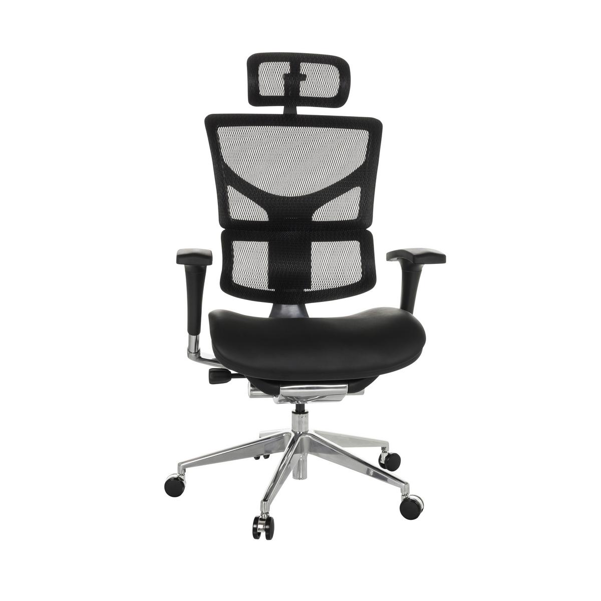 Drehstuhl Ergo-U2 Lm - Silberfarben/Schwarz, Basics, Leder/Kunststoff (70/124-146/67cm) - MID.YOU