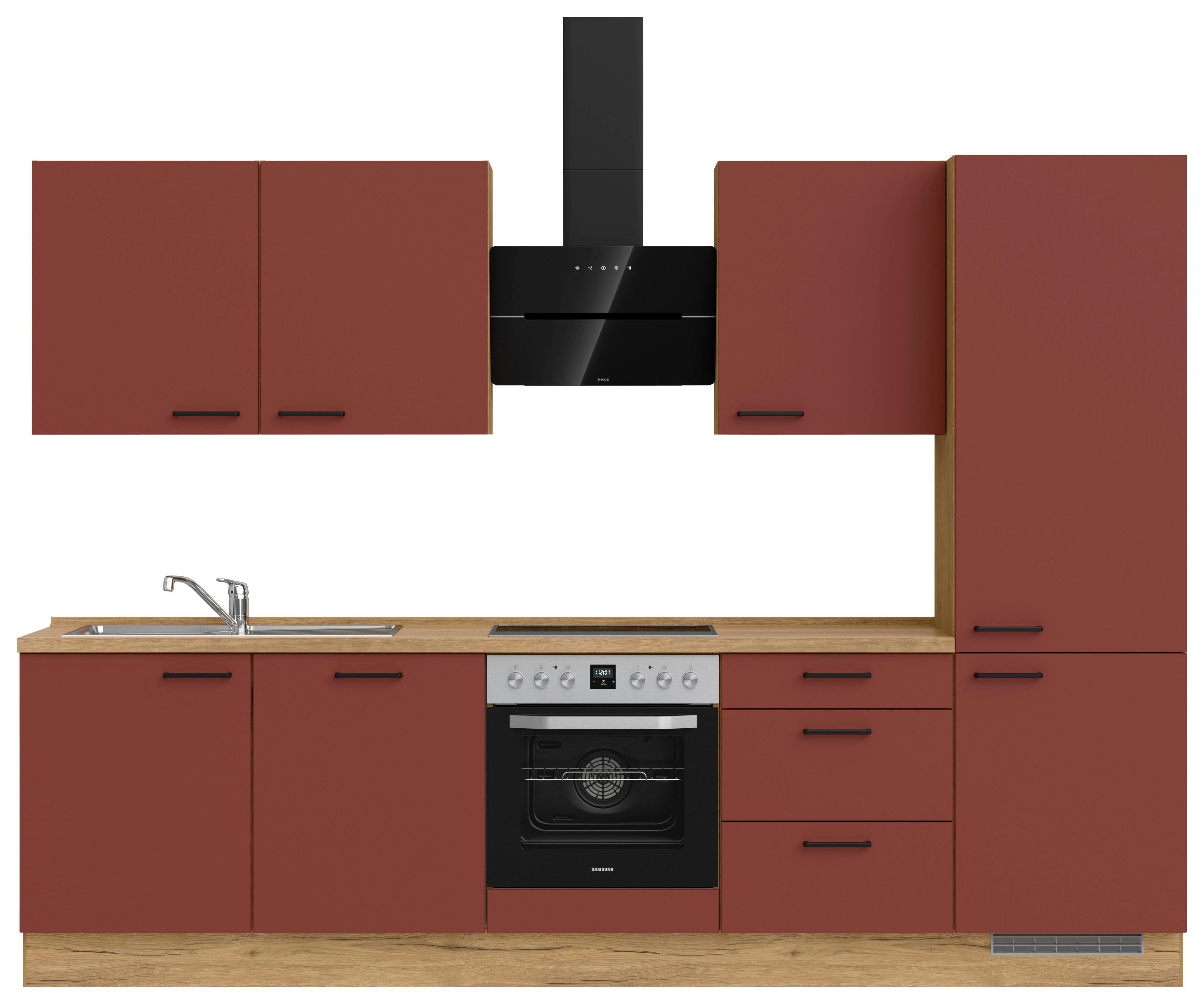 Küchenleerblock Easytouch High-Line, H10 Re. - Eichefarben/Rot, MODERN, Holzwerkstoff (300cm) - Nobilia