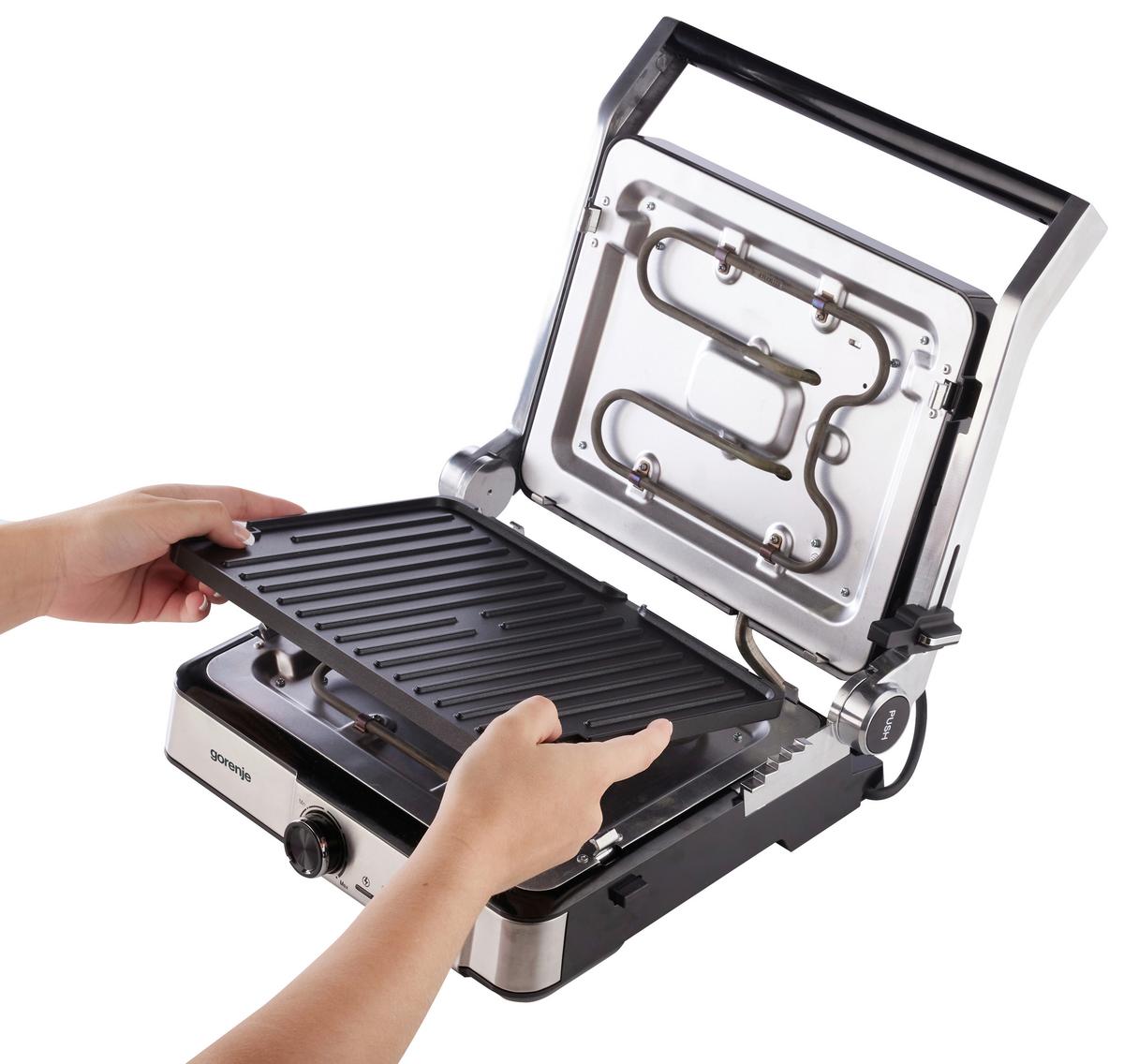 Kontaktgrill 2000w, Bis 230c - Silberfarben/Schwarz, Basics, Kunststoff/Metall (36,4/16,5/33,5cm) - Gorenje