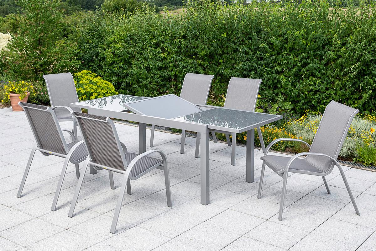 Gartenmöbel Set 7-Tlg. Amalfi aus Metall/Textil - Silberfarben/Braun, MODERN, Textil/Metall - Gardenson