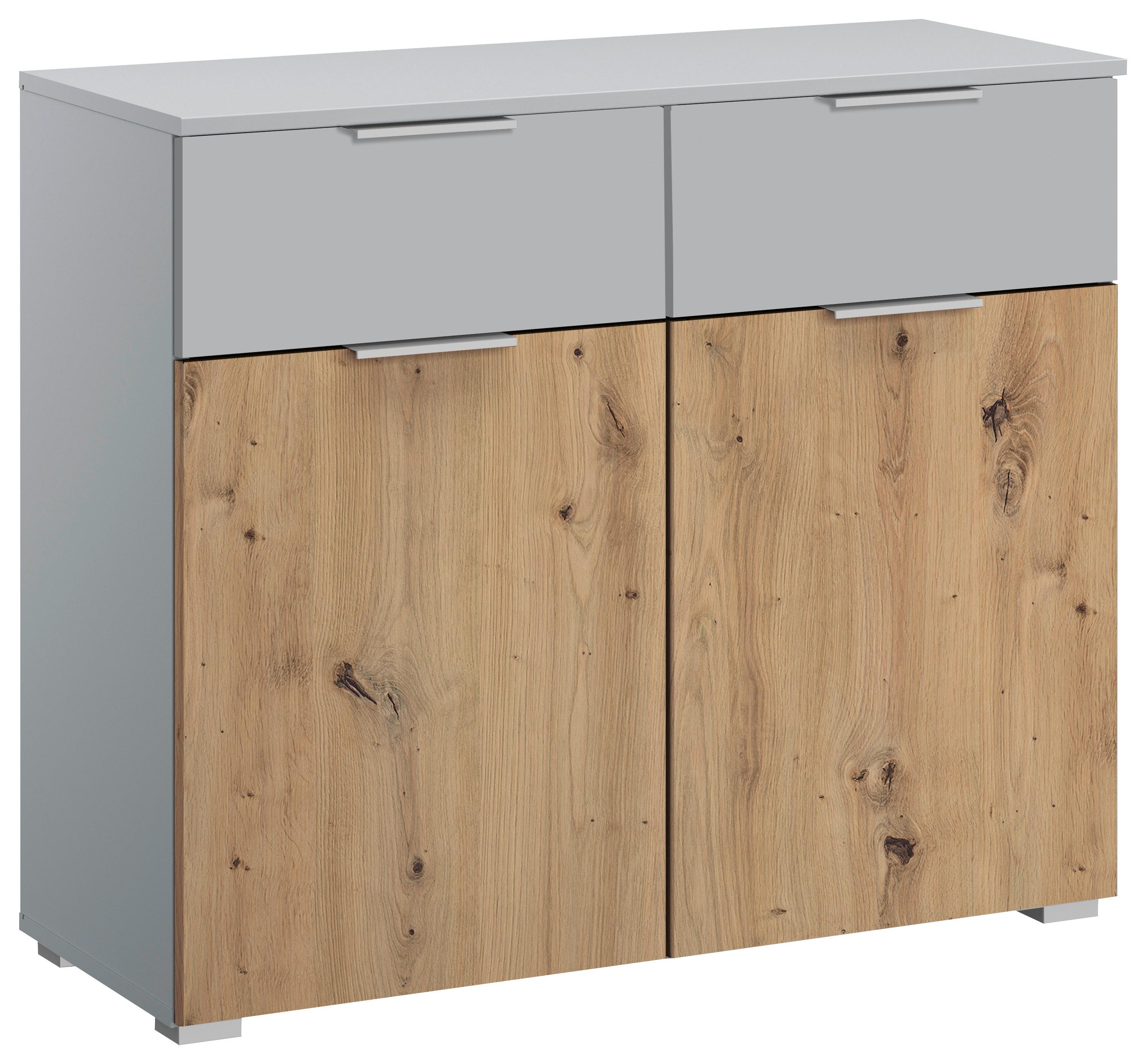Kommode Modern 93 Cm Alabama Extra Hellgrau - Hellgrau/Alufarben, MODERN, Holzwerkstoff (93/81/42cm)