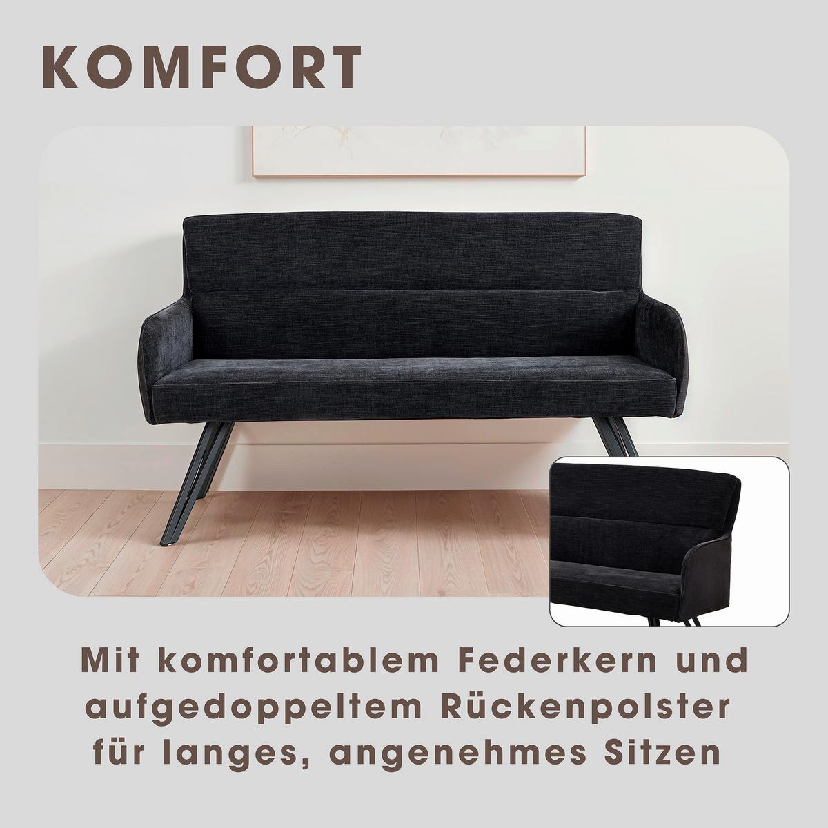 Sitzbank Tino - Schwarz, MODERN, Textil/Metall (140/94/67cm) - MID.YOU