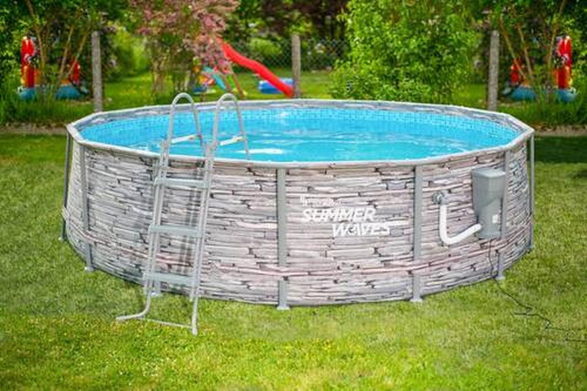 Aufstellpool Rund mit Leiter D: 427 cm - Grau, KONVENTIONELL, Kunststoff (427/107cm)