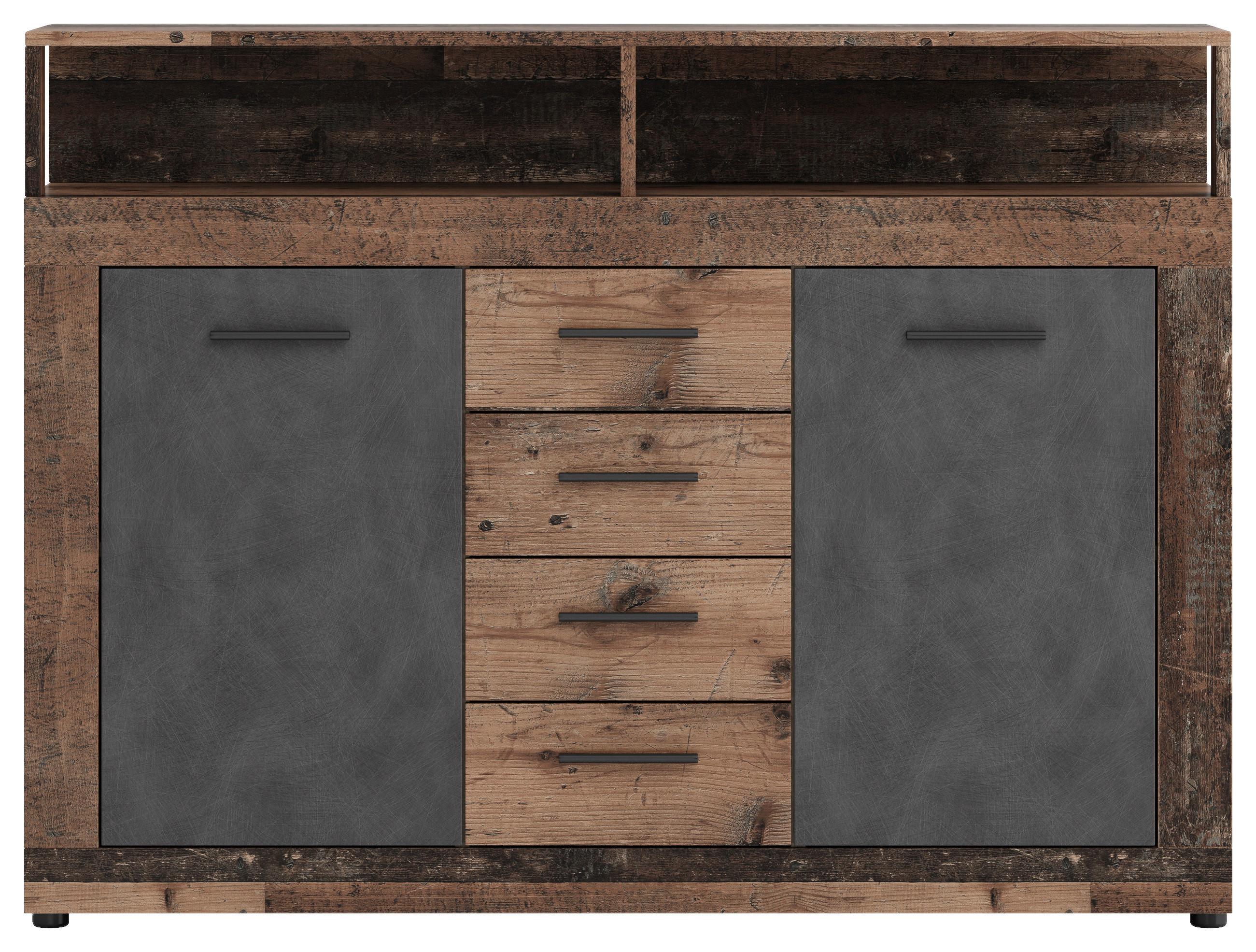 Kommode Lupo Eiche Dekor Anthrazit B: 119 cm - Alteiche/Anthrazit, Design, Holzwerkstoff (119/96/32cm) - MID.YOU