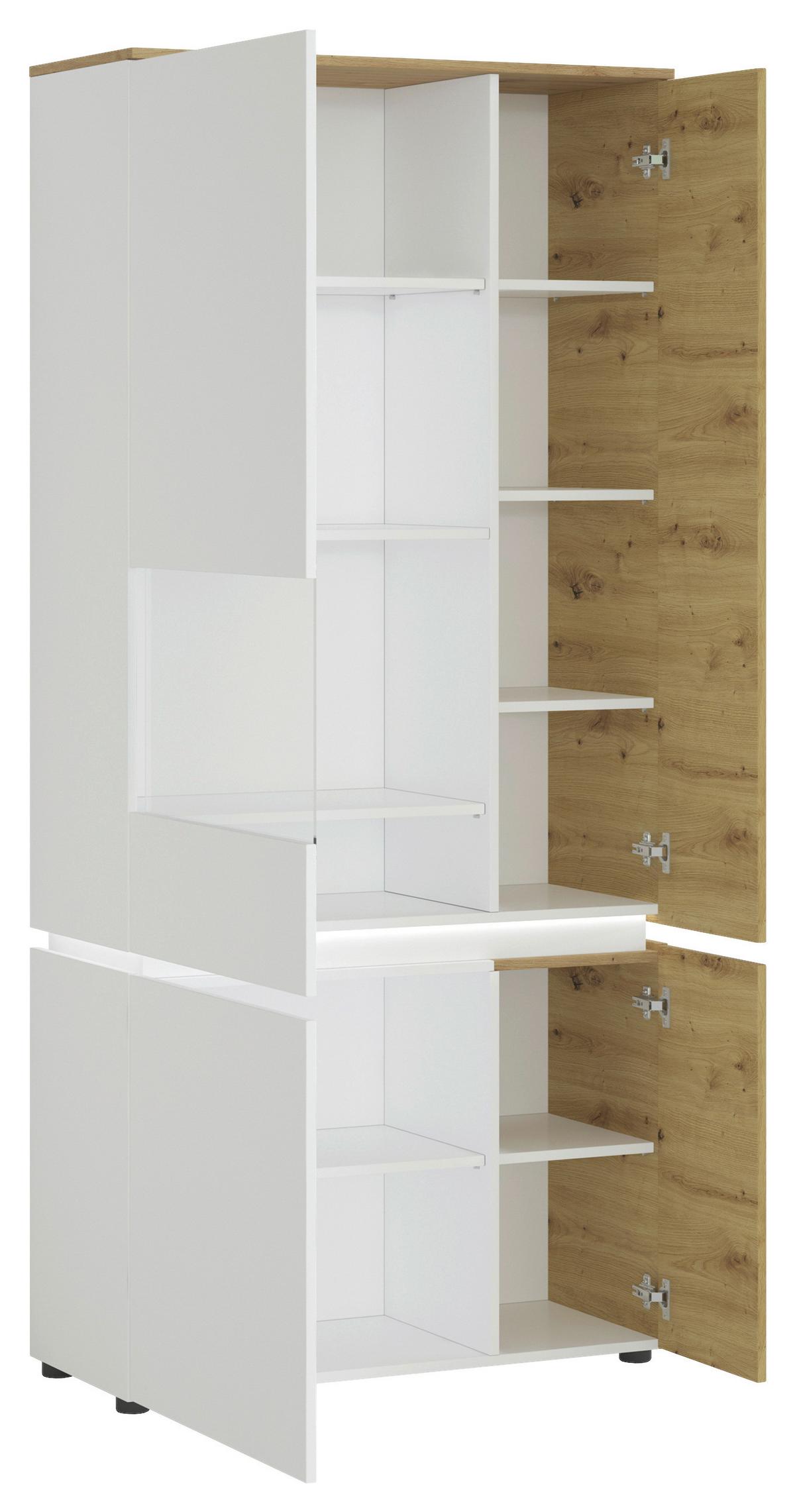 Vitrine Luci Weiß Eiche Artisan/Weiß B: 90,4 cm - Eichefarben/Weiß, Trend, Glas/Holzwerkstoff (90,4/199/40cm) - MID.YOU