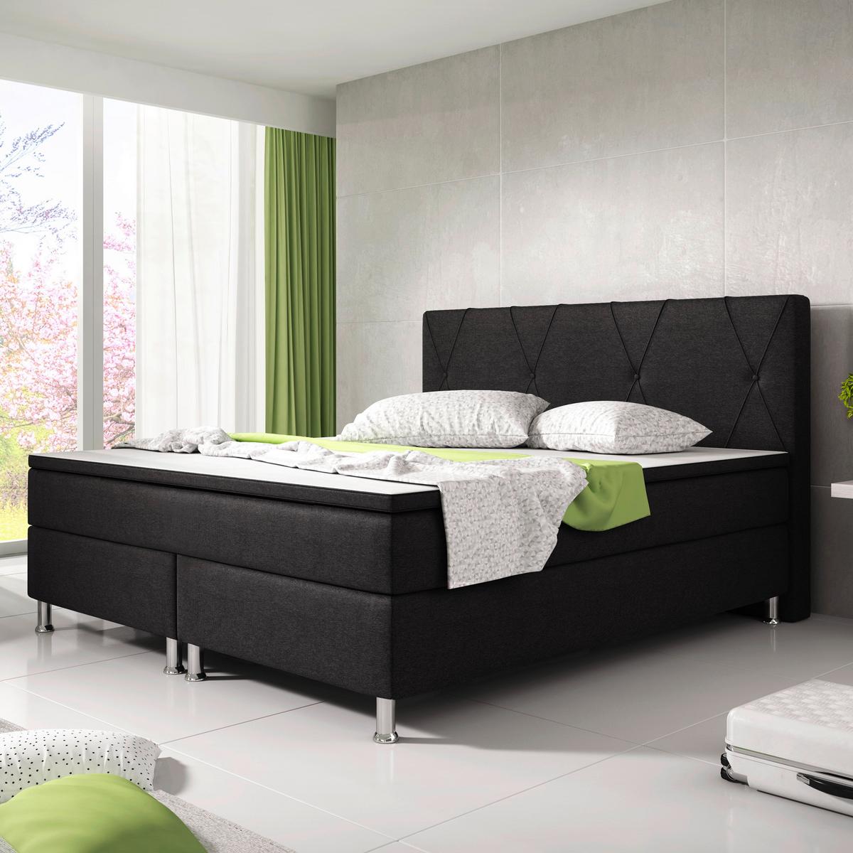 Boxspringbett Mit Topper 180x200 Cm Boston - Silberfarben/Schwarz, KONVENTIONELL, Textil (180/200cm) - MID.YOU