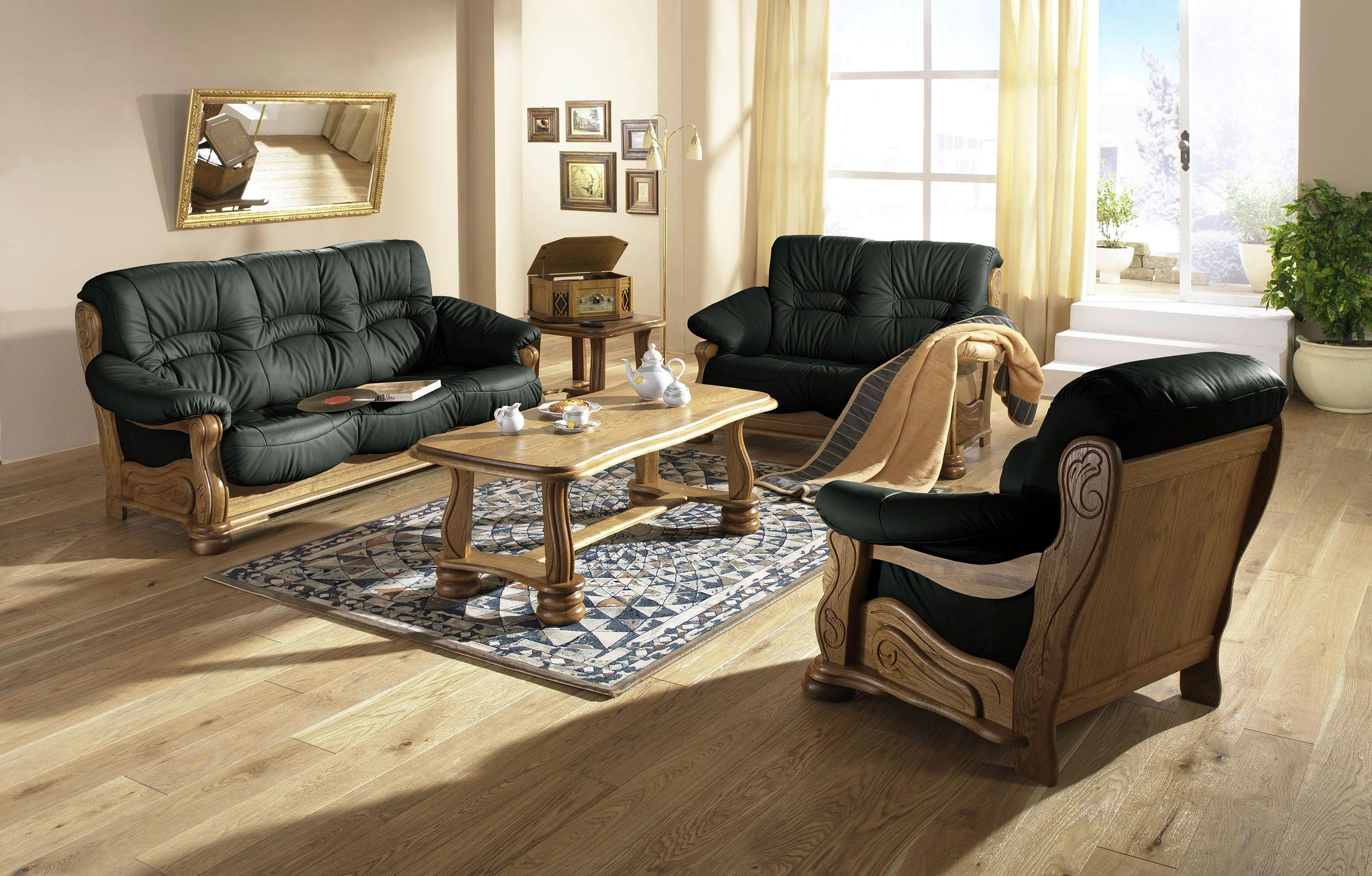 3-sitzer-sofa Tennessee Dunkelgrün Echtleder - Dunkelgrün/Eichefarben, LIFESTYLE, Leder/Holz (205/95/95cm) - Max Winzer