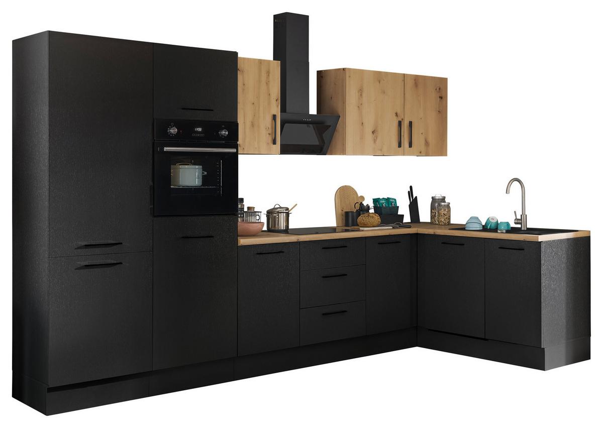 Eckküche Turin Schwarz/eiche Dekor 340x175 Cm - Schwarz/Eiche Artisan, Basics, Holzwerkstoff (340/175cm) - MID.YOU