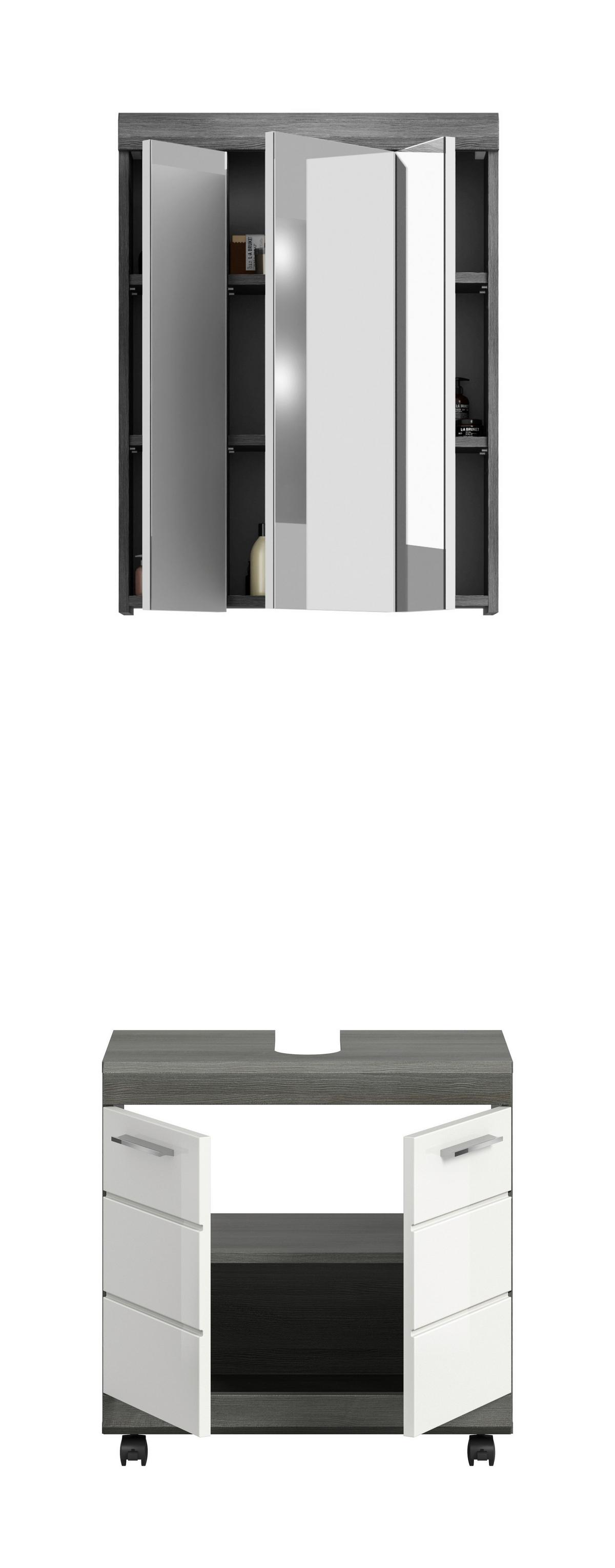 BADEZIMMER Scout Grau/Weiß HG B: 60cm - Weiß Hochglanz/Schwarz, Trend, Glas/Holzwerkstoff (60cm) - MID.YOU