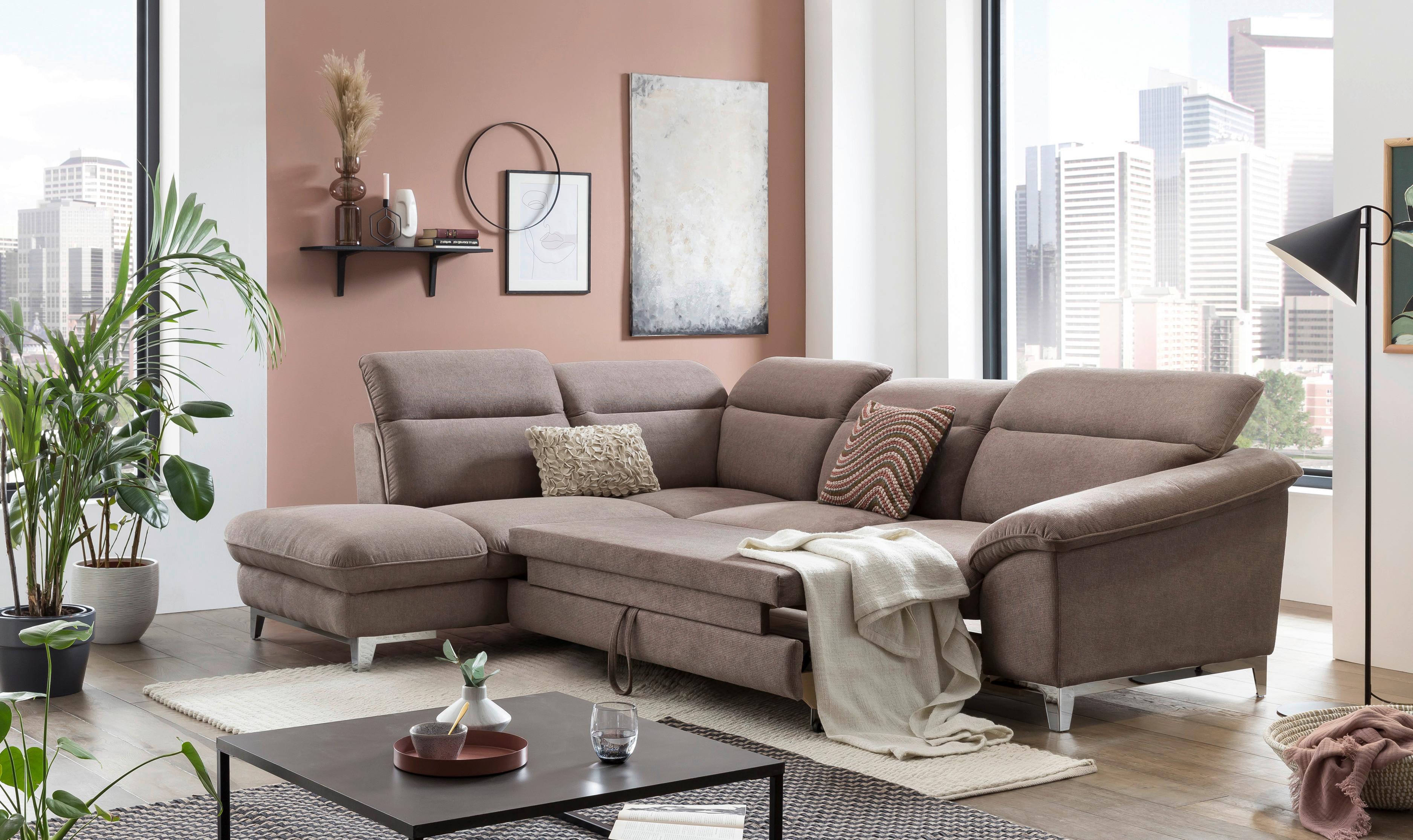 Ecksofa Mit Schlaffunktion Teresa, Verstellbar Taupe - Taupe/Chromfarben, Design, Textil (232/293cm) - Livetastic