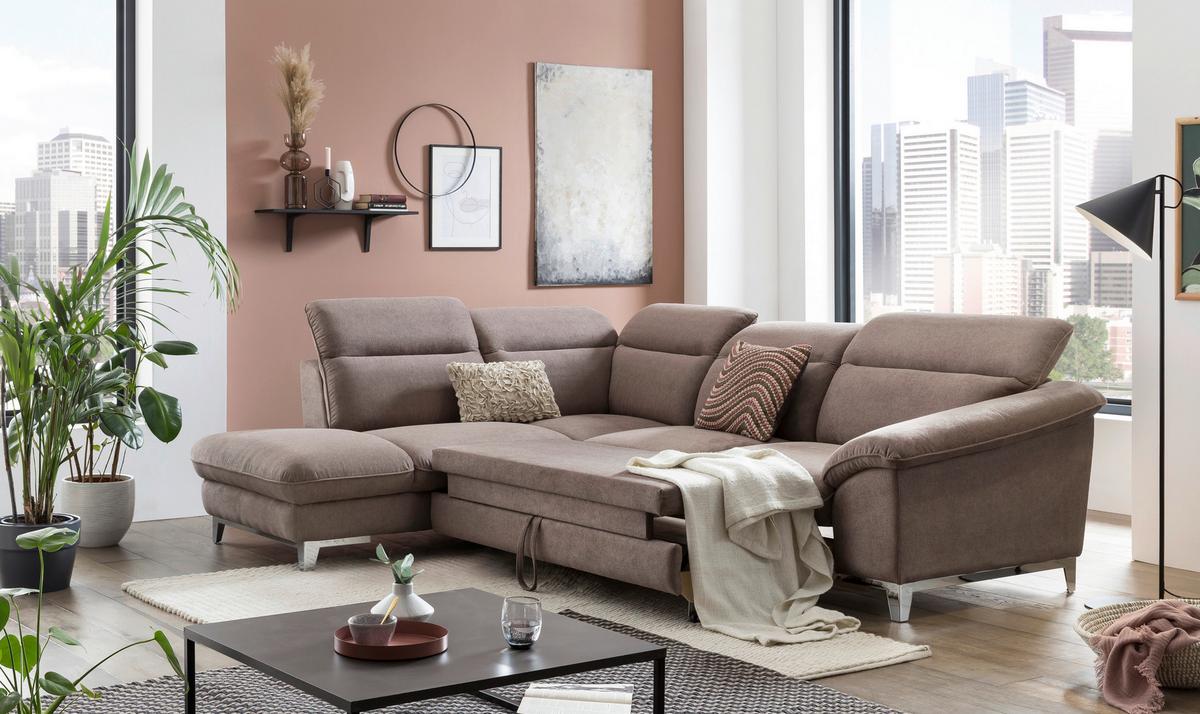Ecksofa Mit Schlaffunktion Teresa, Verstellbar Taupe - Taupe/Chromfarben, Design, Textil (232/293cm) - Livetastic