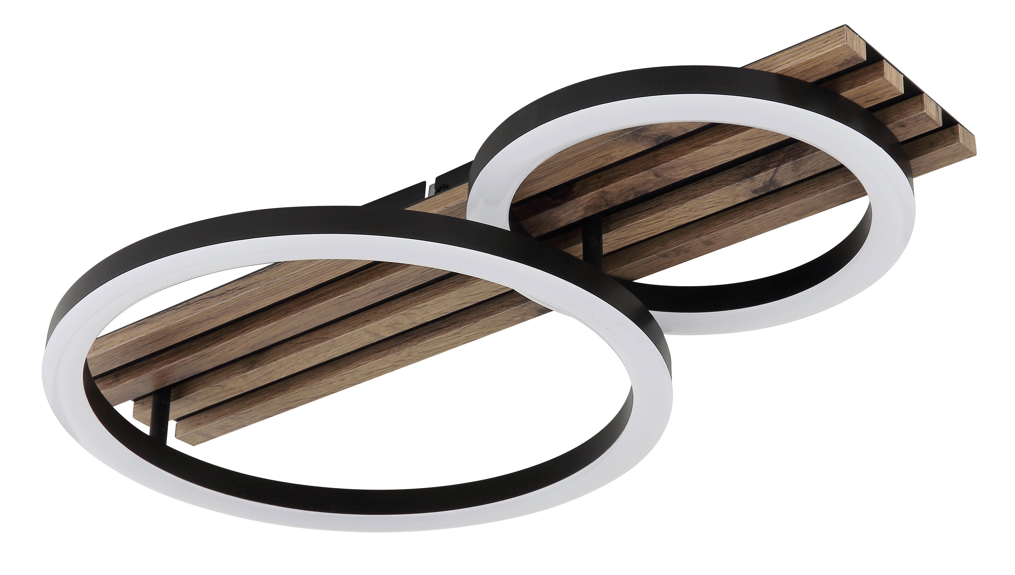 Led-deckenleuchte Tisha L:48cm Schwarz Weiß Dunkelbraun - Dunkelbraun/Schwarz, Natur, Holzwerkstoff/Kunststoff (48/30/9,5cm) - Globo