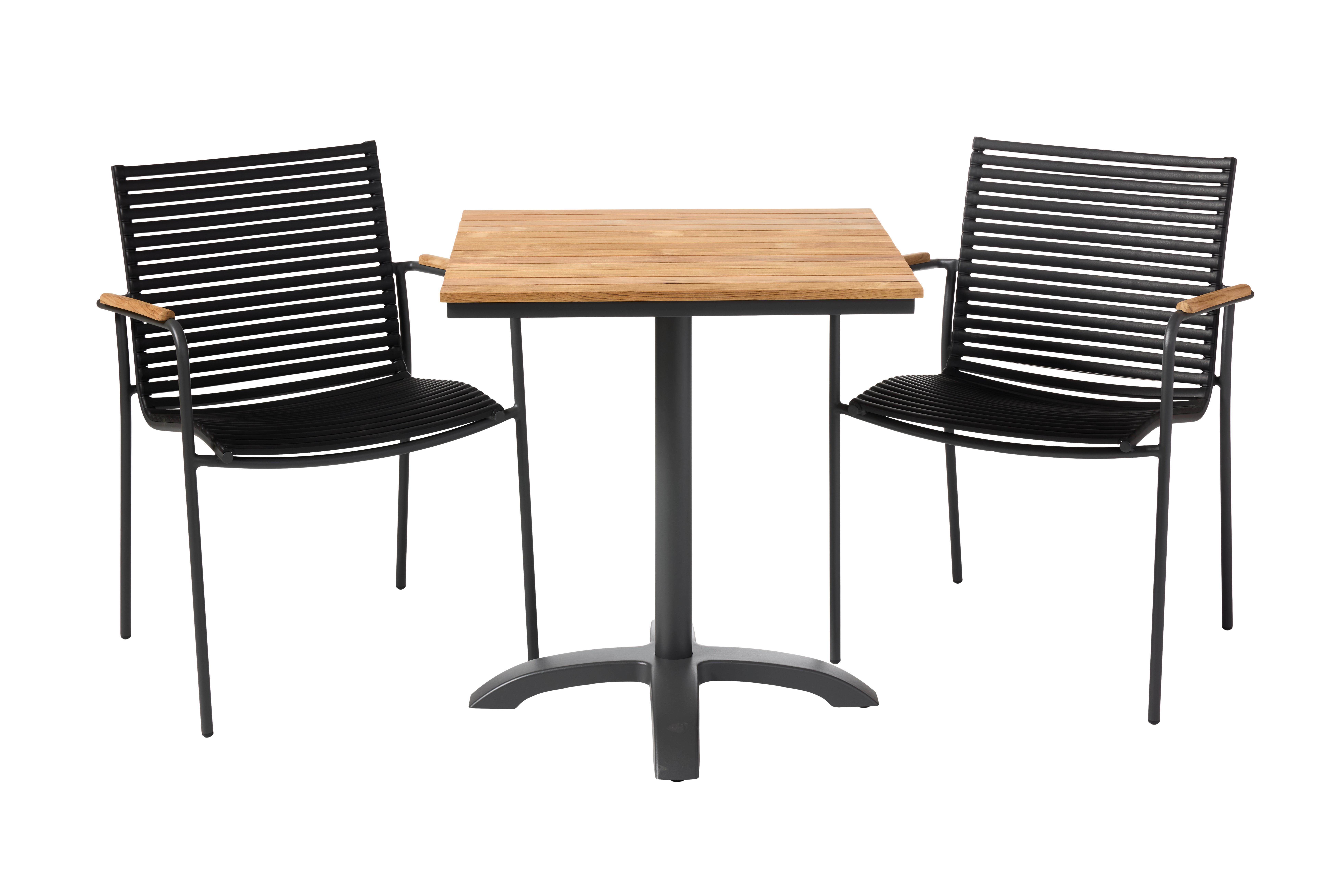 Balkonmöbel Set Mood Cafe Set Aus Holz/metall 3tlg - Anthrazit/Schwarz, Natur, Holz/Kunststoff (105/74/70cm) - Gardenson