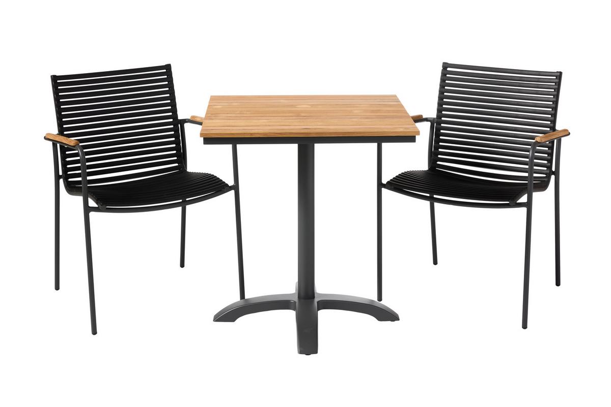 Balkonmöbel Set Mood Cafe Set Aus Holz/metall 3tlg - Anthrazit/Schwarz, Natur, Holz/Kunststoff (105/74/70cm) - Gardenson