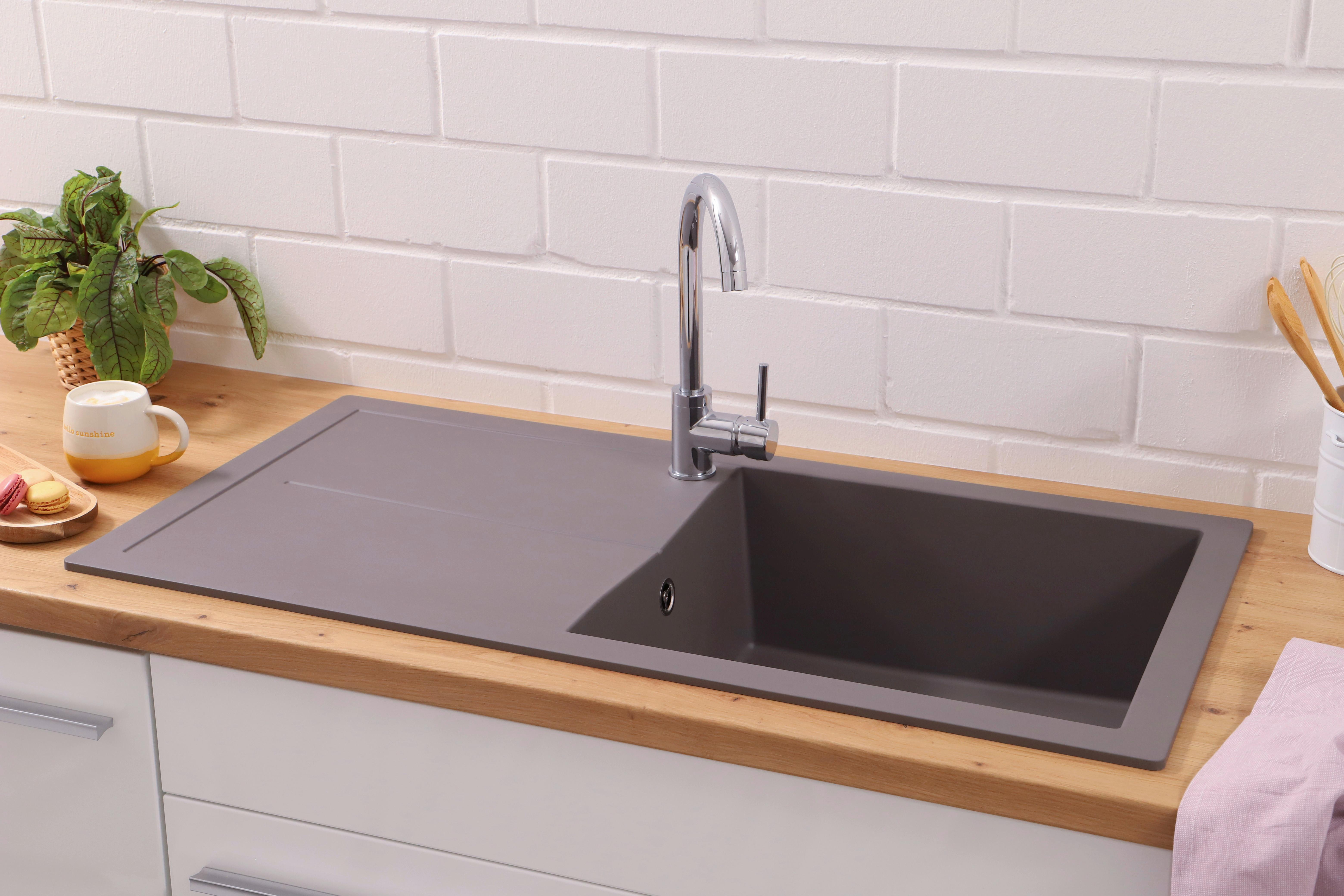 Spüle Cleveland Grau 100x21,4 cm - Grau, Basics, Glas/Kunststoff (100/21,4/50cm) - Respekta