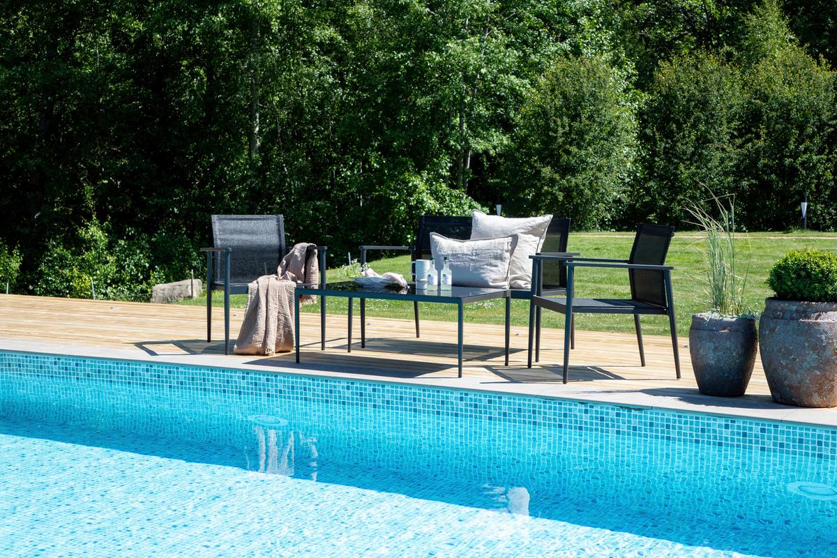 Gartengarnitur 4-Tlg. Break Aluminium/Glas - Schwarz, KONVENTIONELL, Glas/Textil - Gardenson