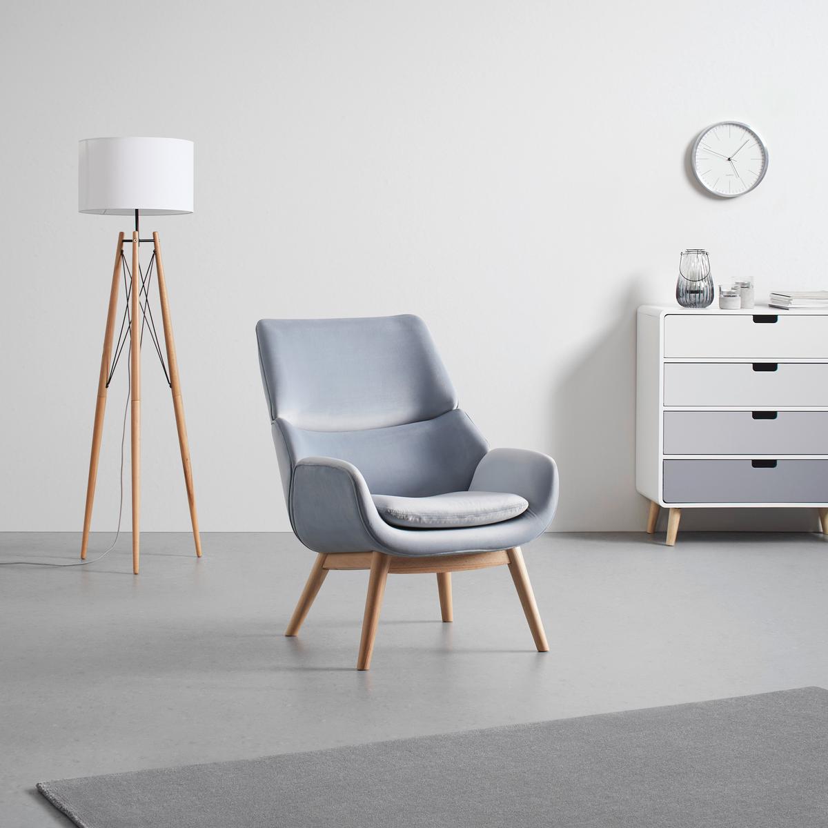 Kreslo FELIA svetlá sivá - farba buka/svetlosivá, Modern, drevo/textil (71/92,5/79cm) - Bessagi Home