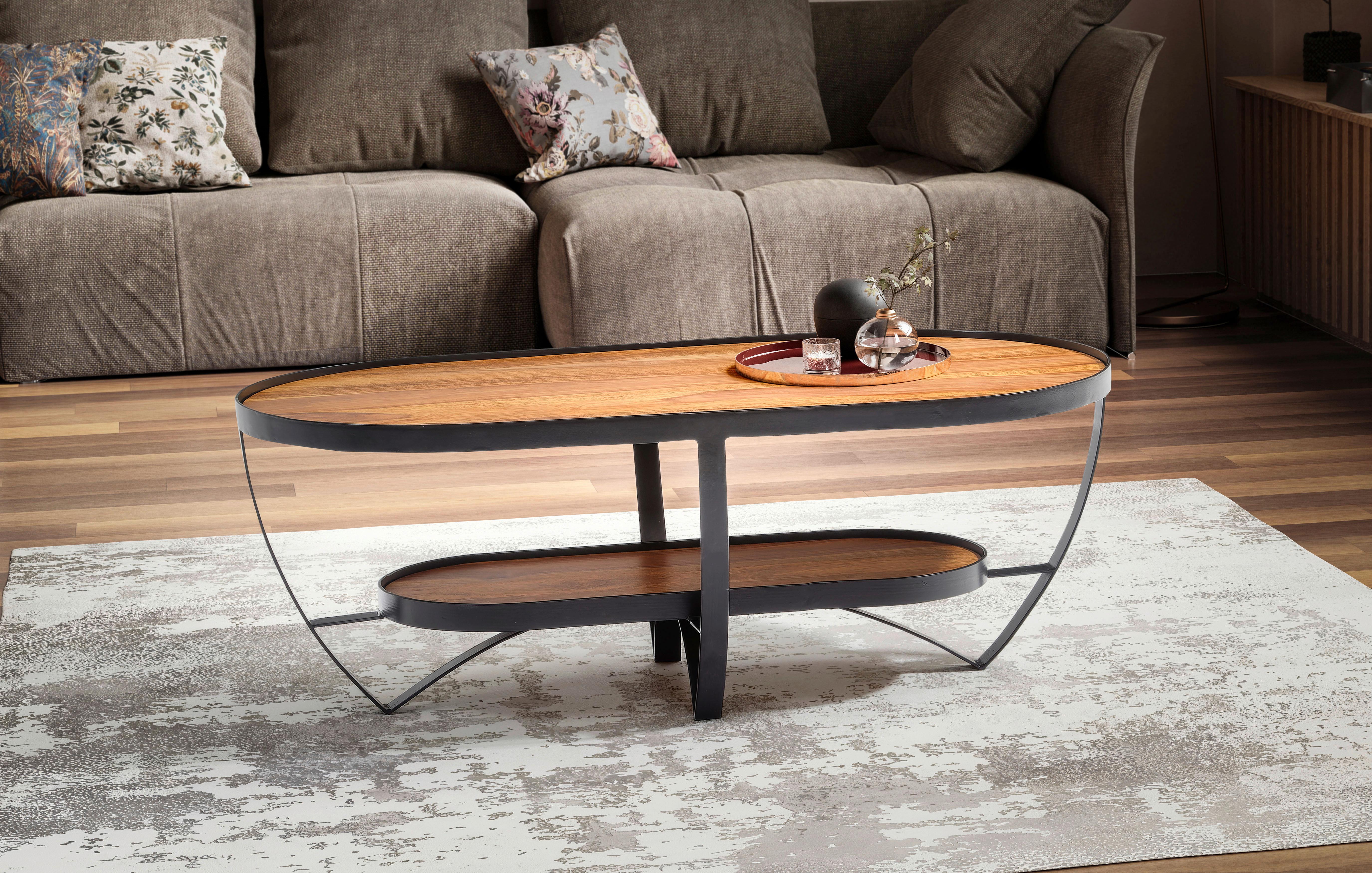 Couchtisch Sheeshamfarben L: 100 cm - Sheeshamfarben/Schwarz, Design, Holz/Metall (100/50/37,5cm) - MID.YOU
