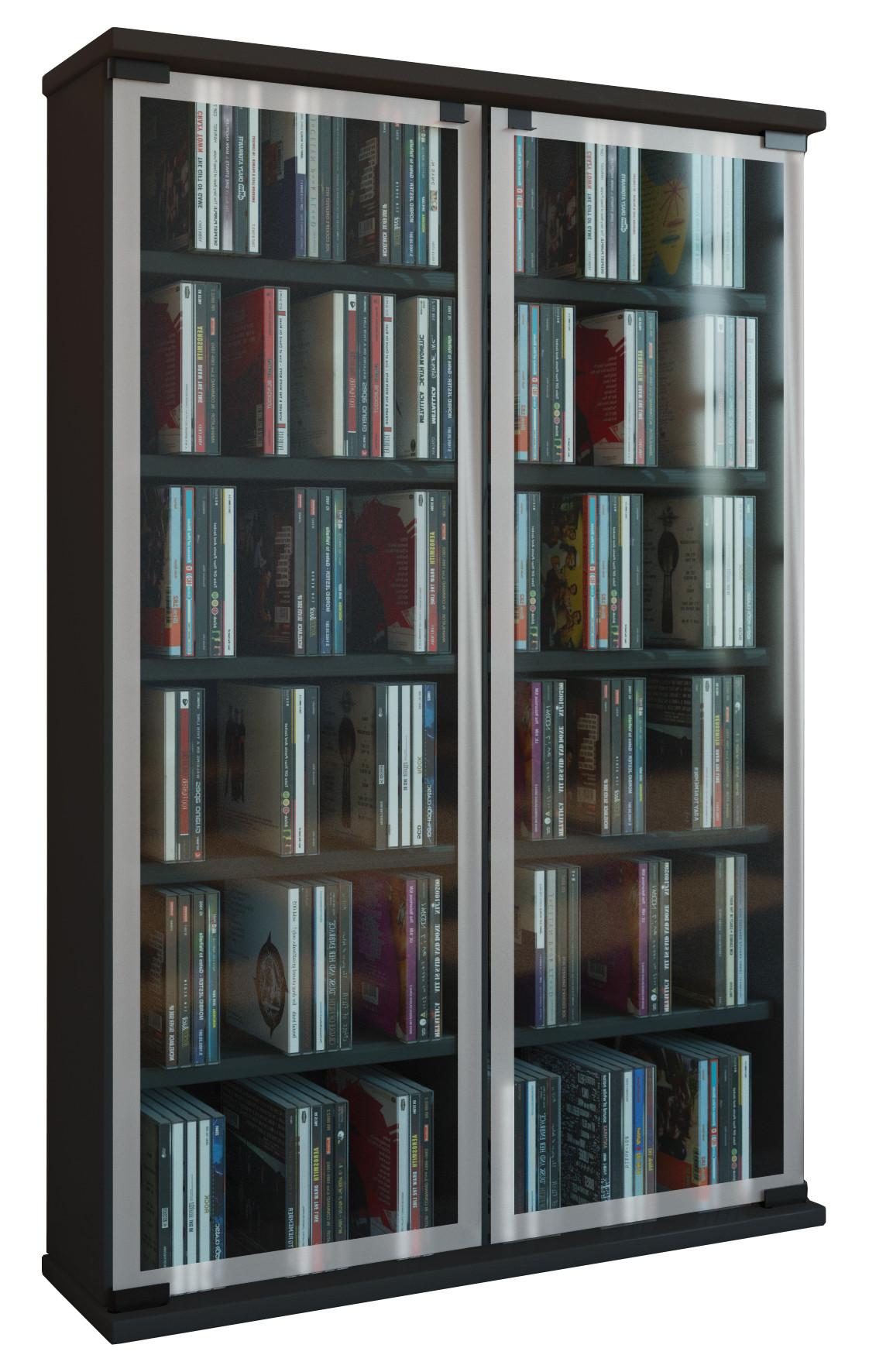 CD Regal mit Glastüren Galerie 60 cm Schwarz - Schwarz, KONVENTIONELL, Glas/Holzwerkstoff (60/92/18cm) - MID.YOU