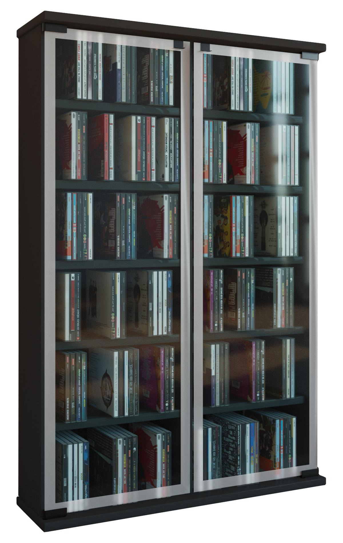 Cd Regal Mit Glastüren Galerie 60 Cm Schwarz - Schwarz, KONVENTIONELL, Glas/Holzwerkstoff (60/92/18cm) - MID.YOU