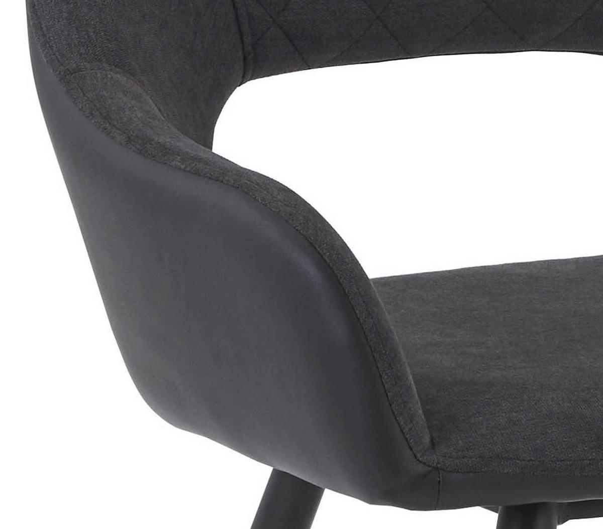 Armlehnstuhl Porto Anthrazit Lederlook Gepolstert 2er-Set - Anthrazit/Schwarz, MODERN, Textil/Metall (59/83/60cm) - MID.YOU