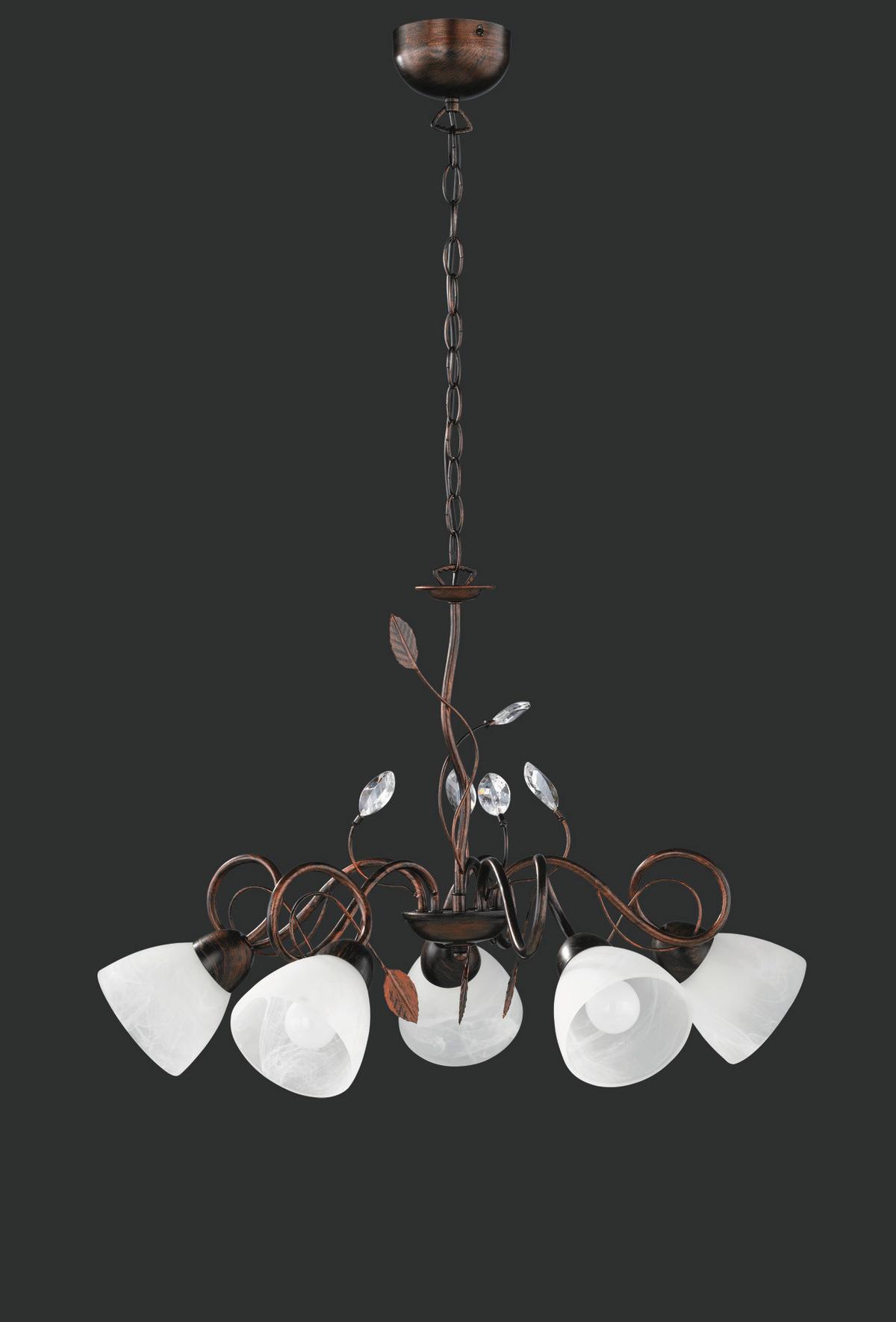 Hängeleuchte Traditio H: 150 Cm 5-Flammig Metall/ Glas - Rostfarben/Braun, KONVENTIONELL, Glas/Metall (70/150cm) - Trio Leuchten