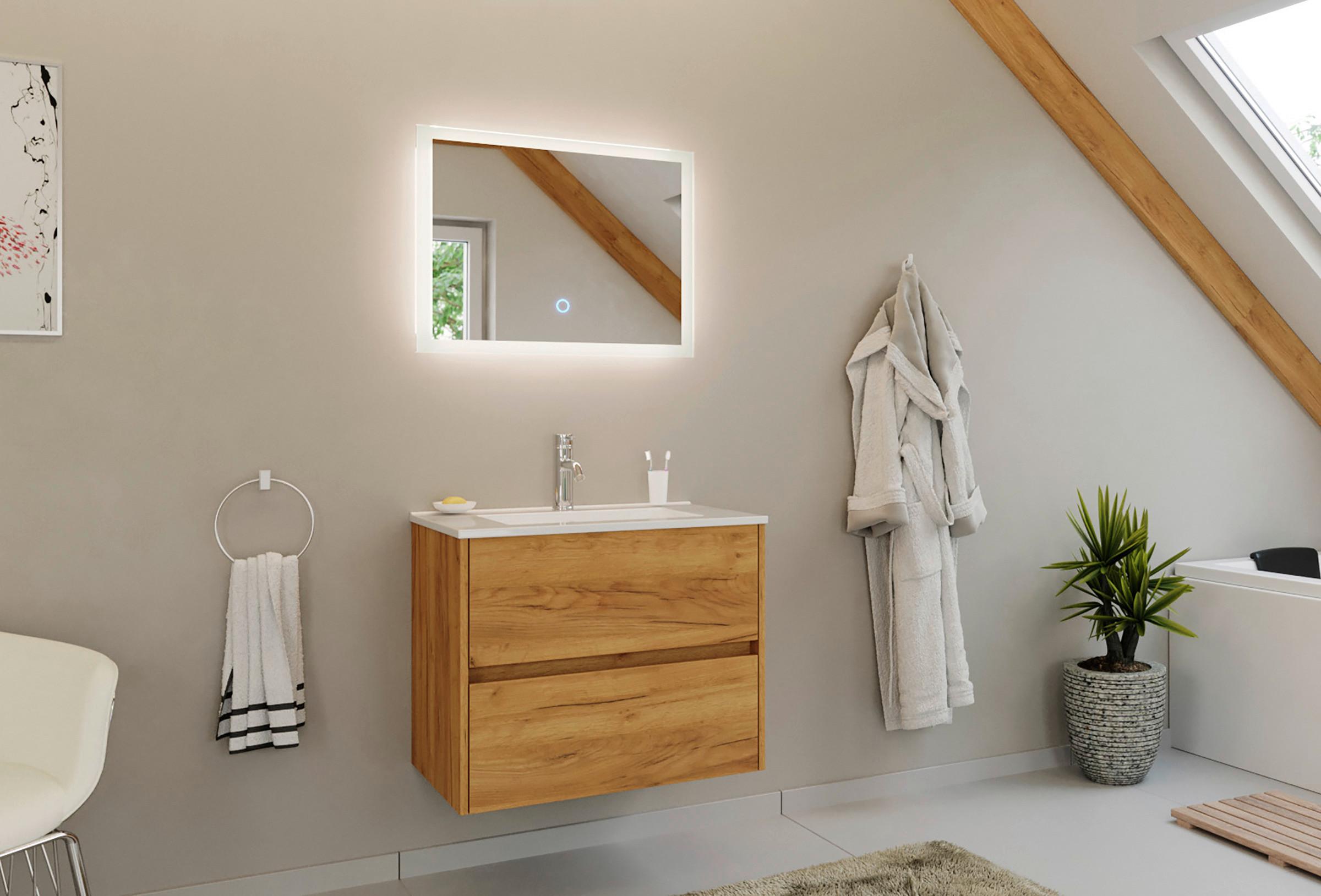 BADEZIMMER Limes, Eichefarben B: 70 cm - Eichefarben/Weiß, Basics, Keramik/Holzwerkstoff (70cm) - MID.YOU