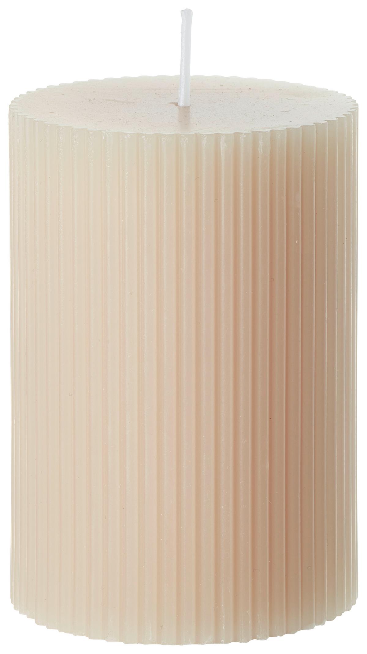 VÁLCOVÁ SVÍČKA STRIPES - bílá/růžová, přírodní materiály (7/10cm) - Premium Living