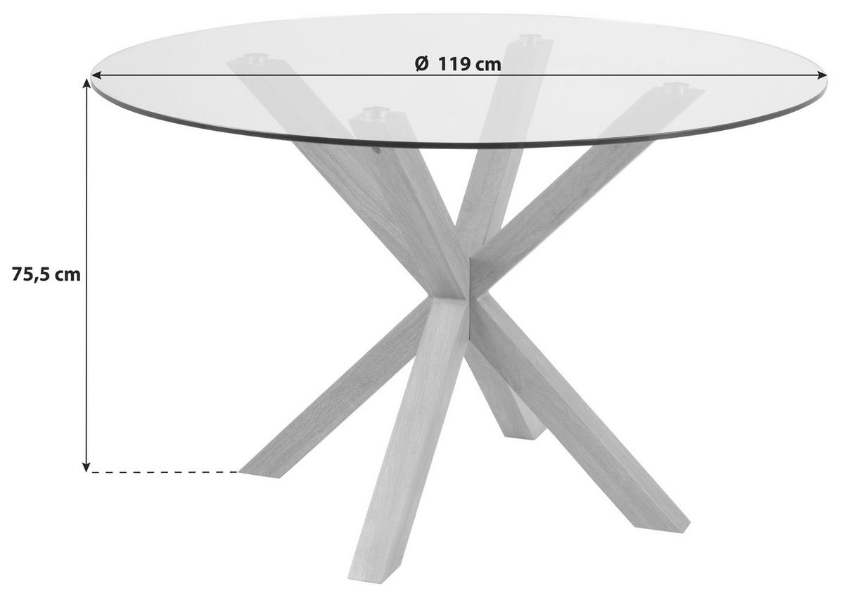Esstisch Rund Heaven 119x75,5 cm - Klar/Eichefarben, Trend, Glas/Metall (119/75,5cm) - MID.YOU