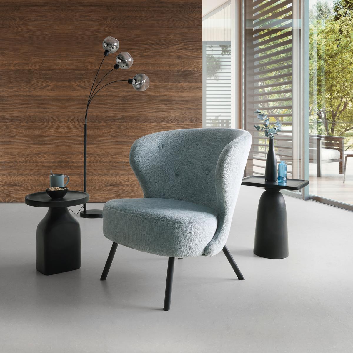 Trendové kreslo FLORIS, sivomodrá ženilka, max. 140 kg - čierna/sivomodrá, Romantik / Landhaus, kov/drevo (67/77/73cm) - Mömax