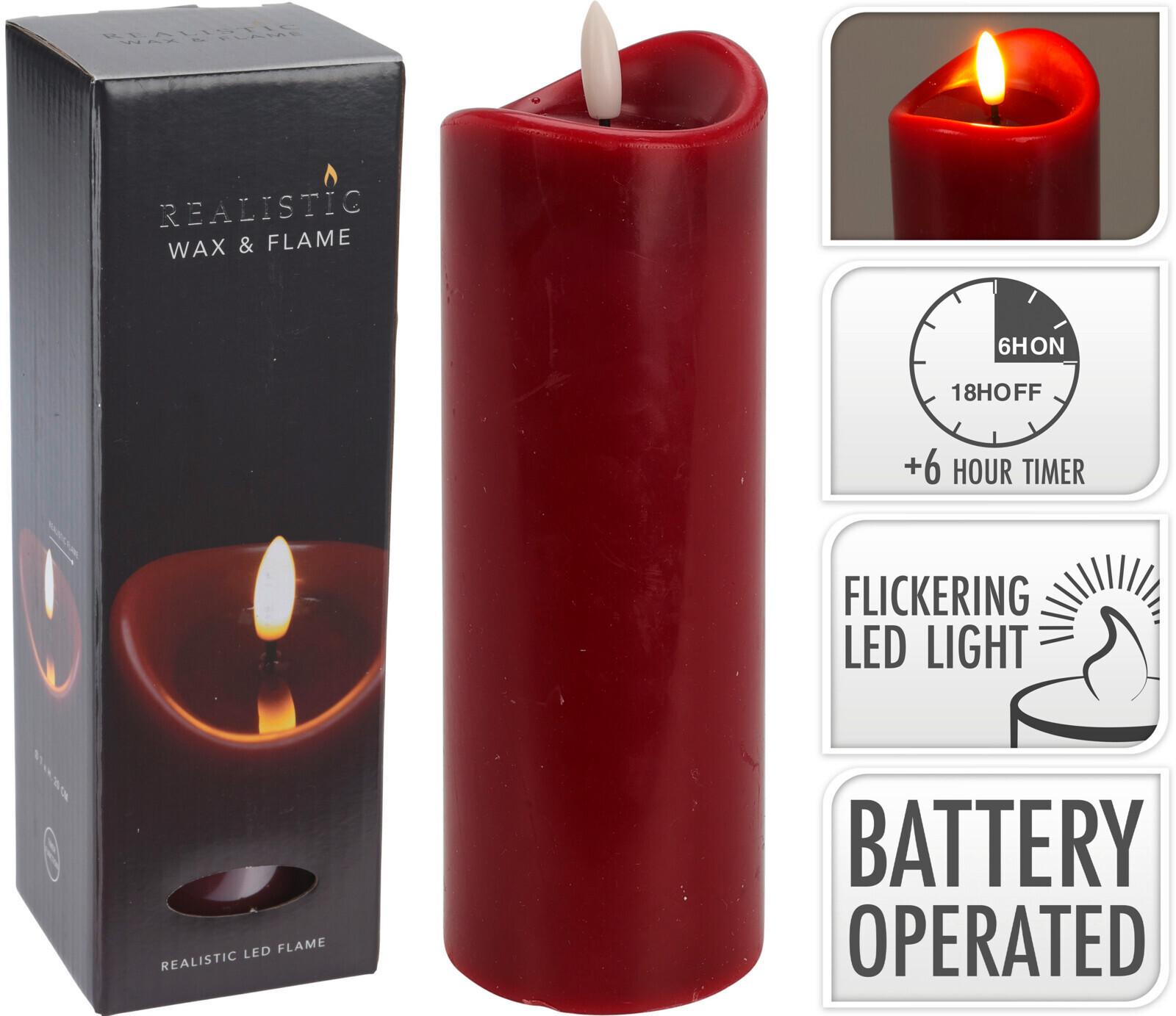 LED SVÍČKA SVEN -PAZ - tmavě červená, Konvenční, přírodní materiály (7/20cm)