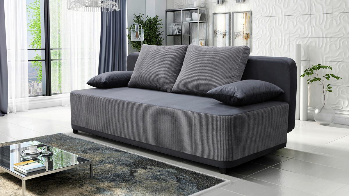 Schlafsofa Stella Grau B: 197 cm - Schwarz/Grau, Design, Textil (197/90/83cm) - MID.YOU